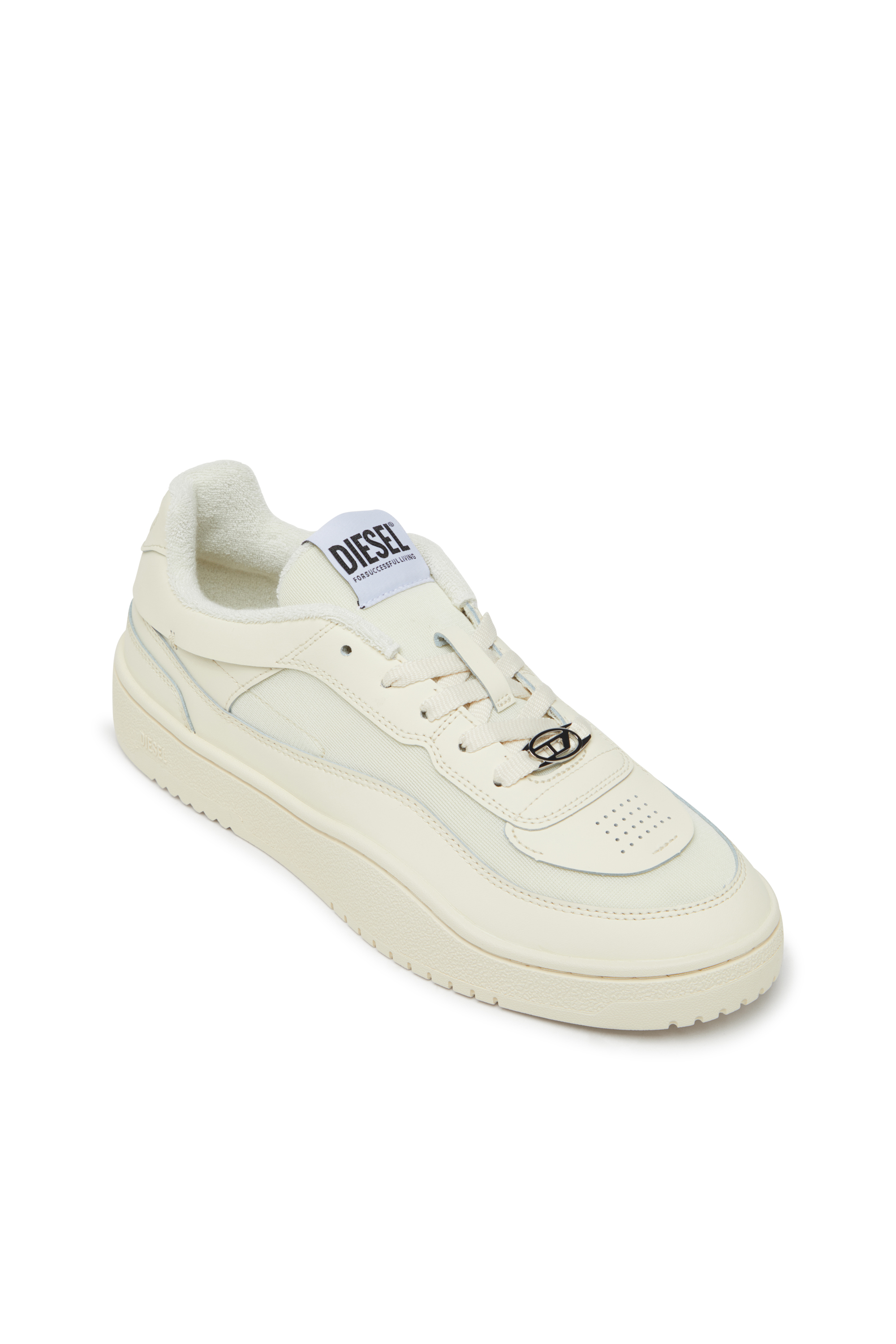 Diesel - S-OVAL SKATE LOW, Man's S-Oval Skate-Fabric-panelled leather sneakers in Beige - 6