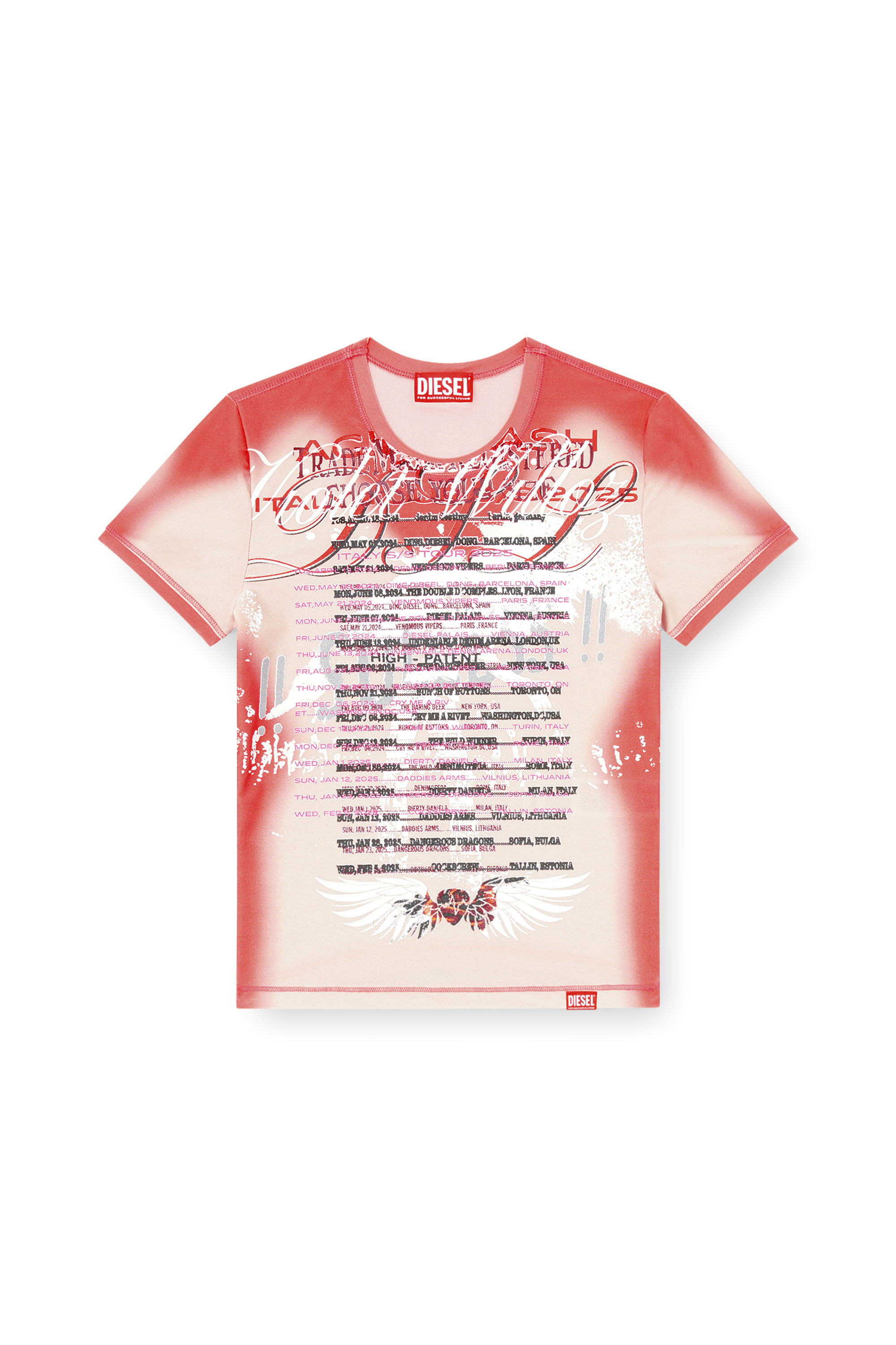 Diesel - T-KALYC-1, Woman's Sheer T-shirt with lyrics print in Pink - 2