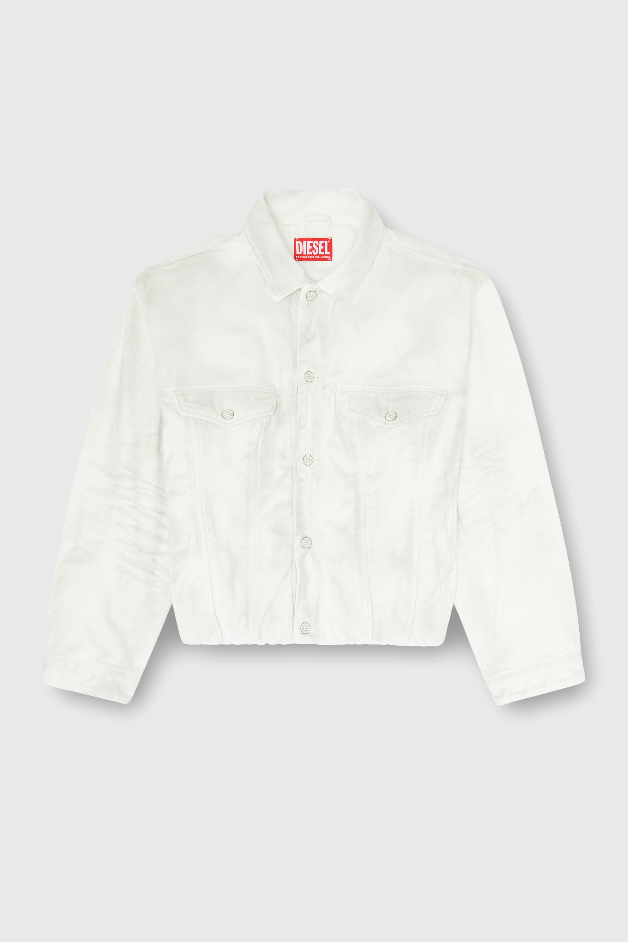 Diesel - D-MORVI-FSJ1, Man's Elasticated trucker jacket in denim in White - 1