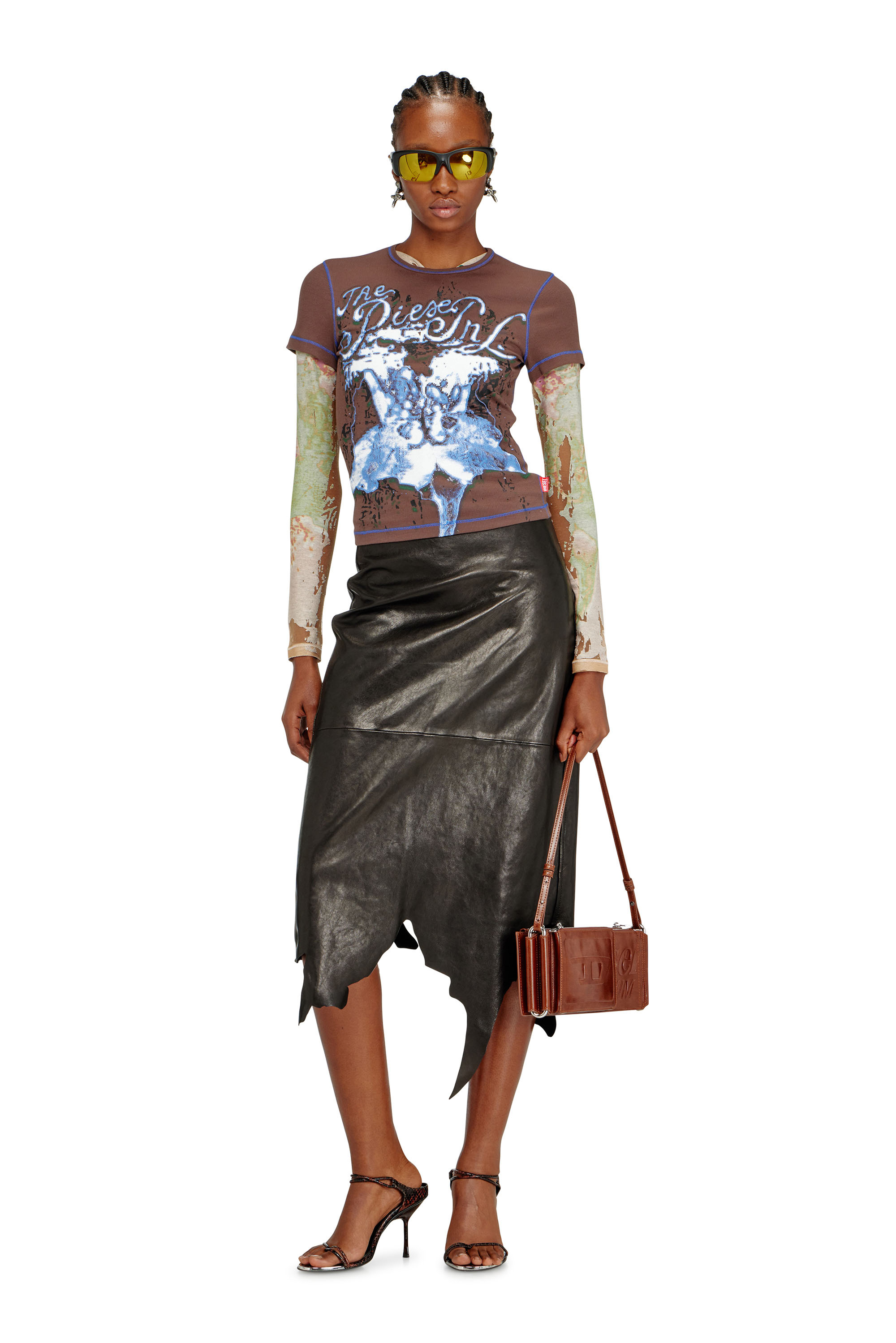 Diesel - T-BRENDA, Woman's Animalier-print top in rib stretch jersey in Brown - 2