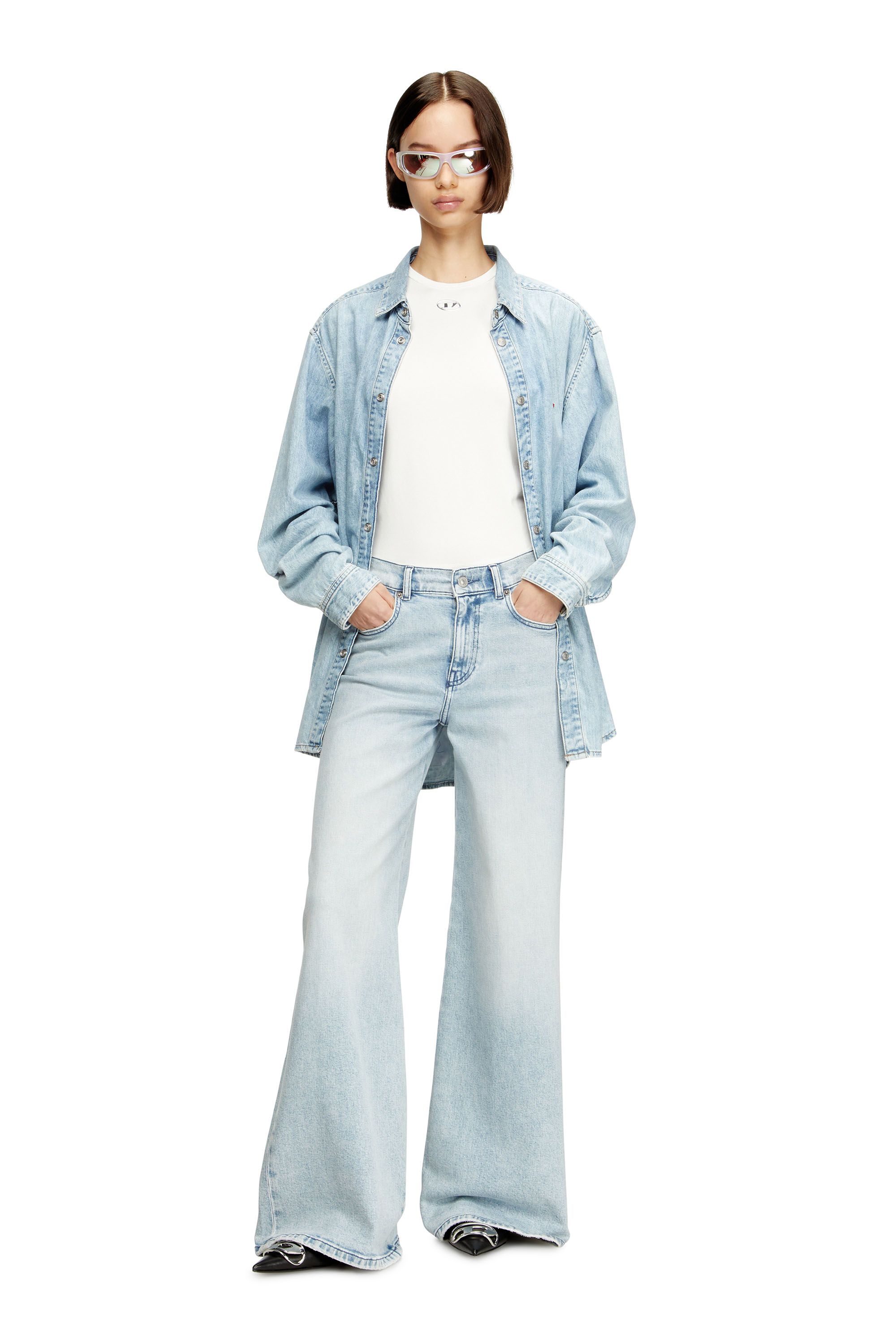 Diesel - T-UNCUTIESLONG-OD, Woman's Slim-fit T-shirt with metallic Oval D in null - 2