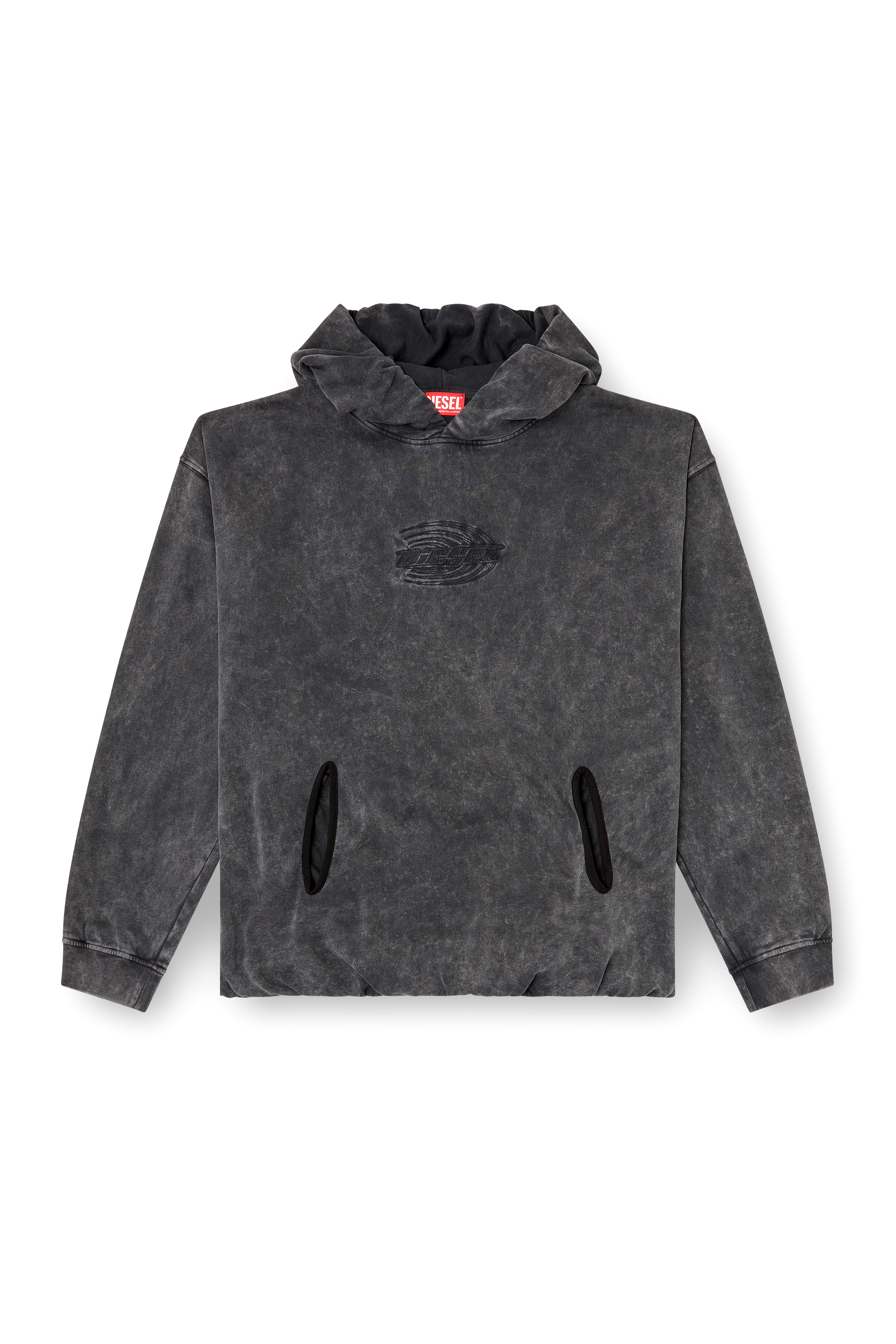 Diesel - S-BOXSTIC-HOOD, Unisex's Gathered acid-wash hoodie in Dark grey - 2