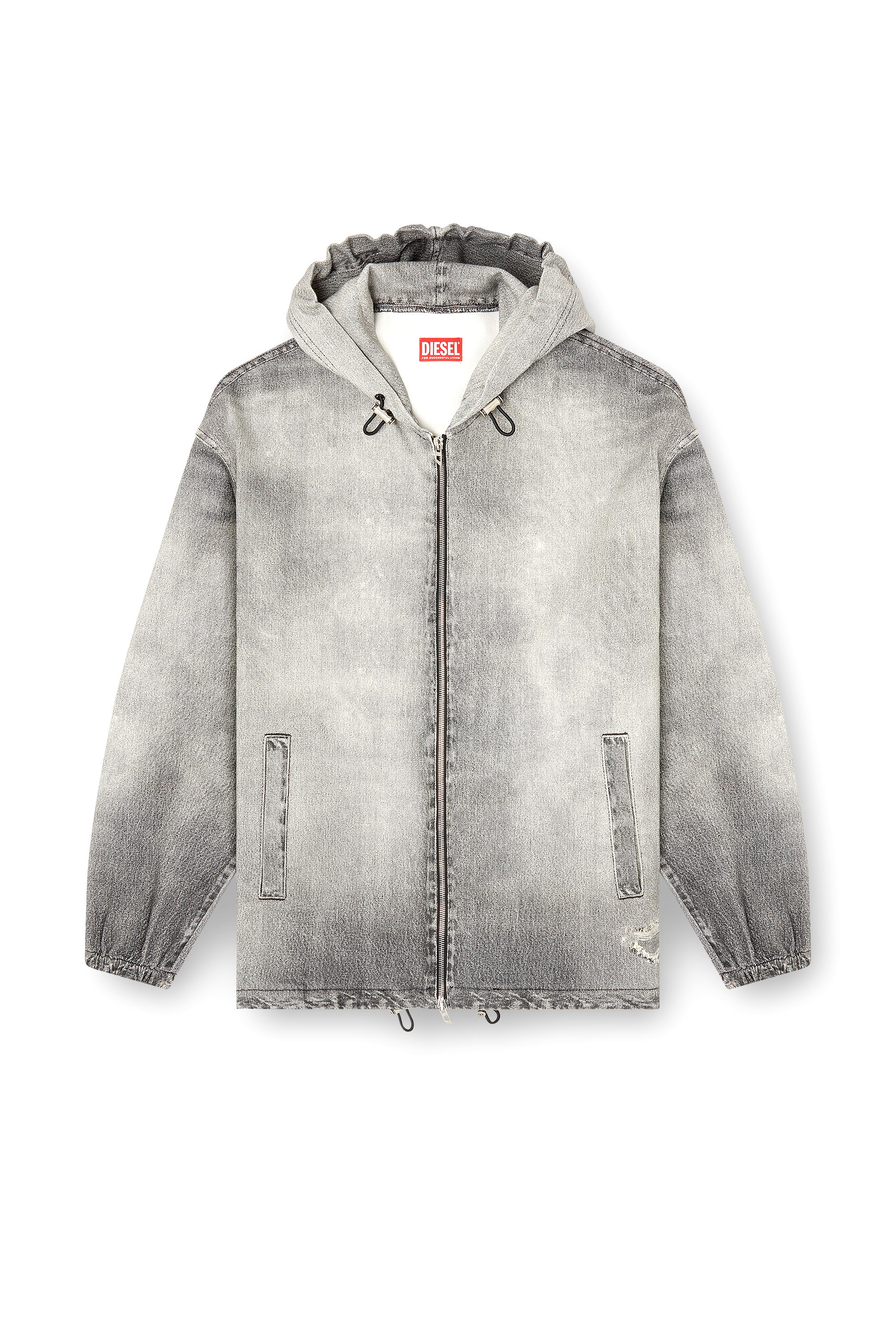 Diesel - D-WYNNY JOGG, Man's Hooded jacket in trompe l'oeil JoggJeans in Grey - 3