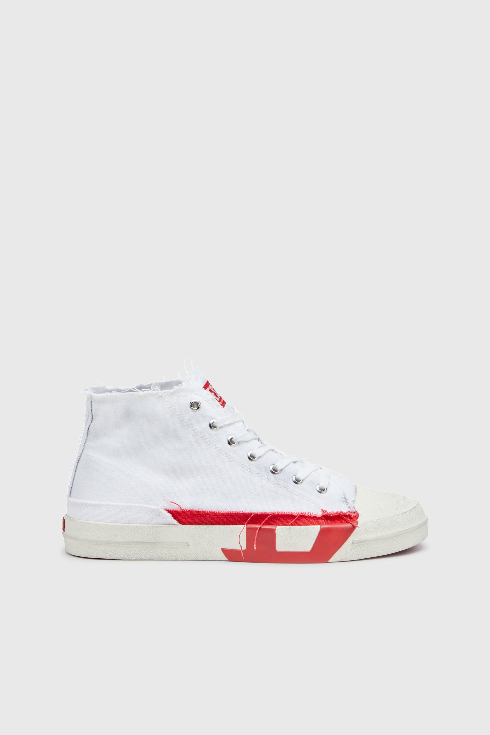 Diesel - S-D-VERSE MID, Man's S-D-Verse-Dirty-effect high-top canvas sneakers in White/Red - 1