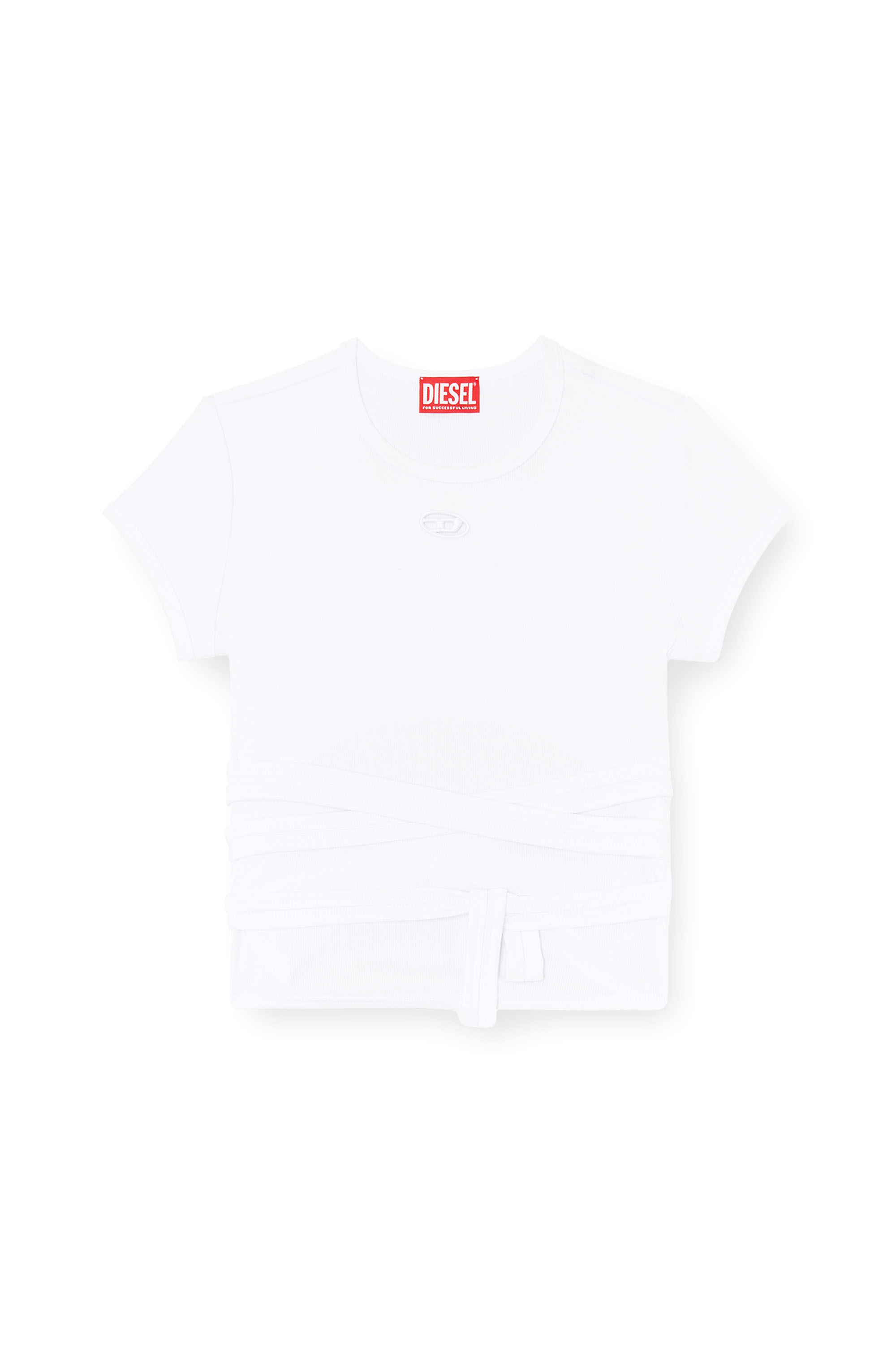 Diesel - T-BUNNY-TAIL-S1, Woman's Ribbed t-shirt with wrap-around laces in White - 2