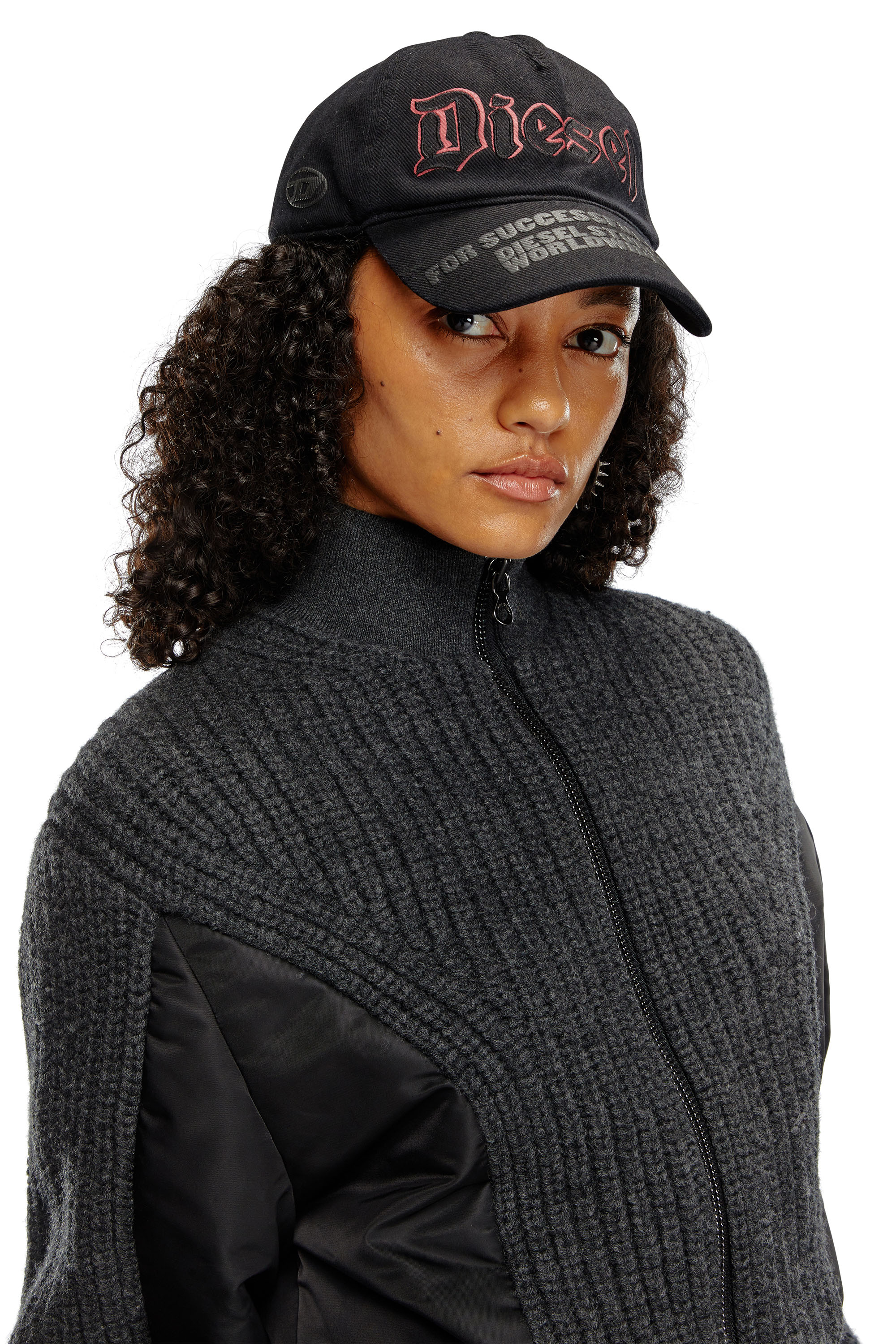 Diesel - M-ODENA, Woman's Jacket in wool knit and padded nylon in Black - 5