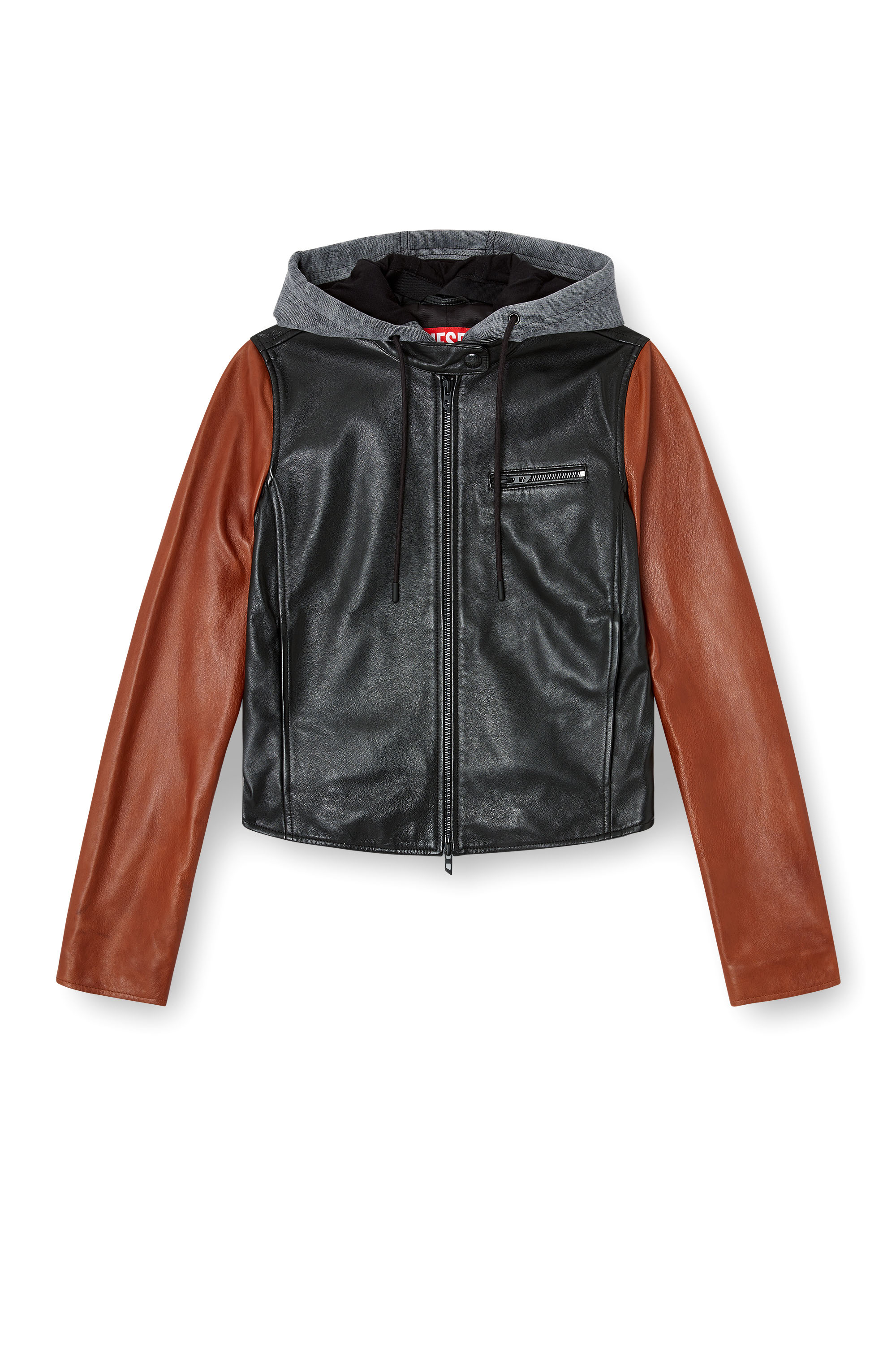 Diesel - L-OUDER, Woman's Colour-block leather jacket in Black/Brown - 2