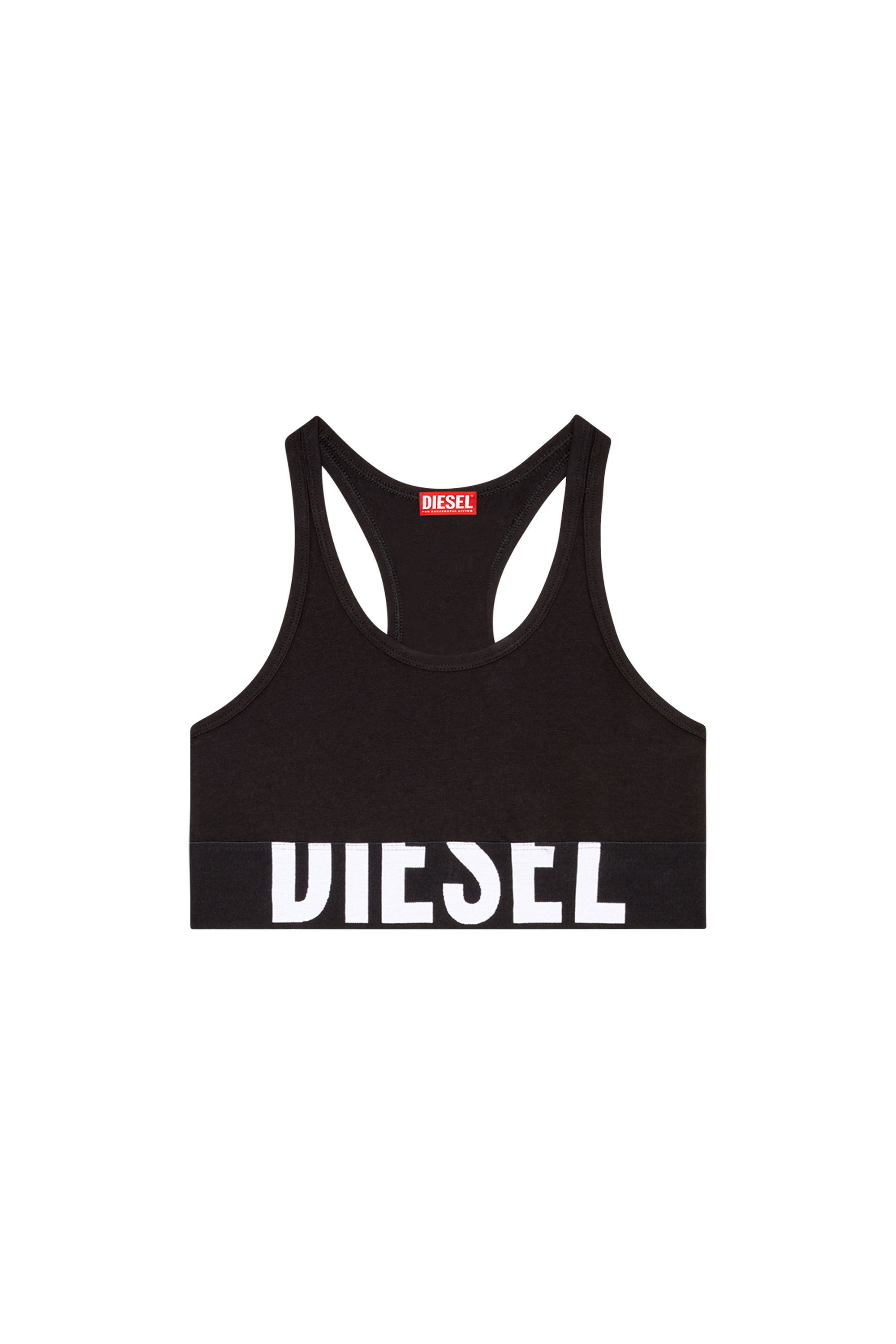 Diesel - UFSB-COTTON-RACE-BRALETTE-XL, Woman's Sports bra with cut-off logo in Black - 2