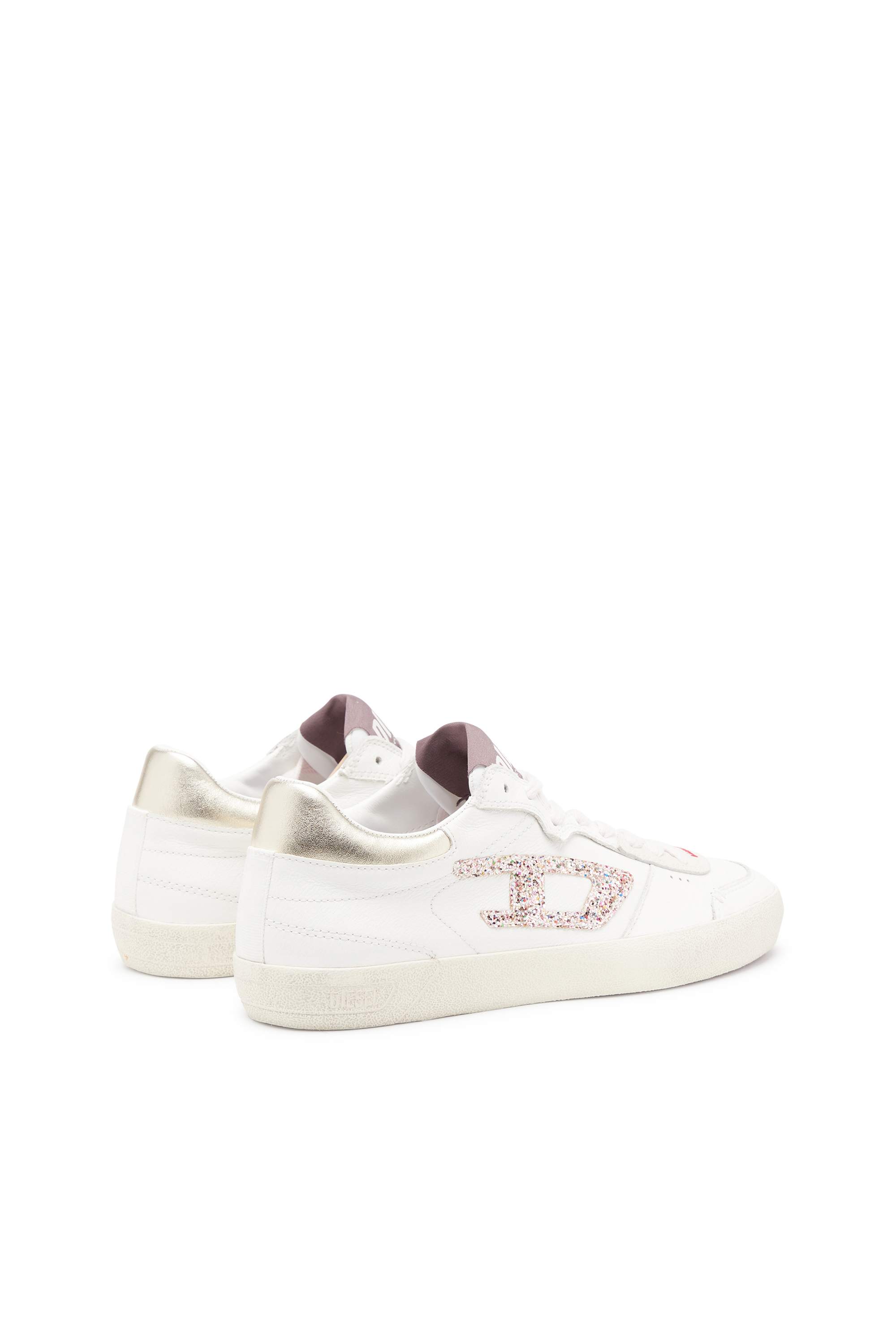 Diesel - S-LEROJI LOW W, Woman's S-Leroji-Leather sneakers with glitter logo in White/Pink - 3