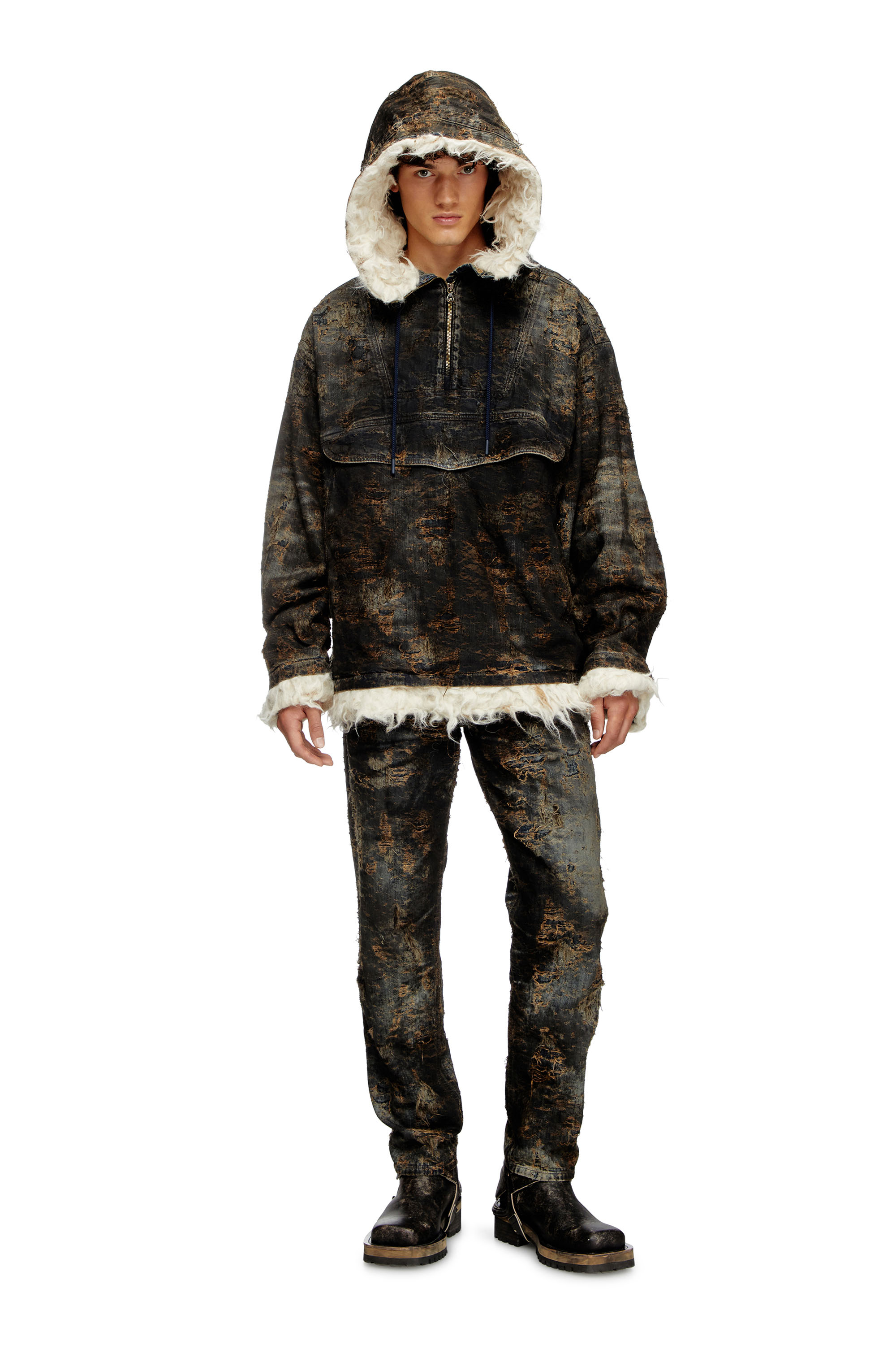 Diesel - D-ARAK-FSF, Unisex's Anorak in coated jacquard denim in Black/Dark grey - 4