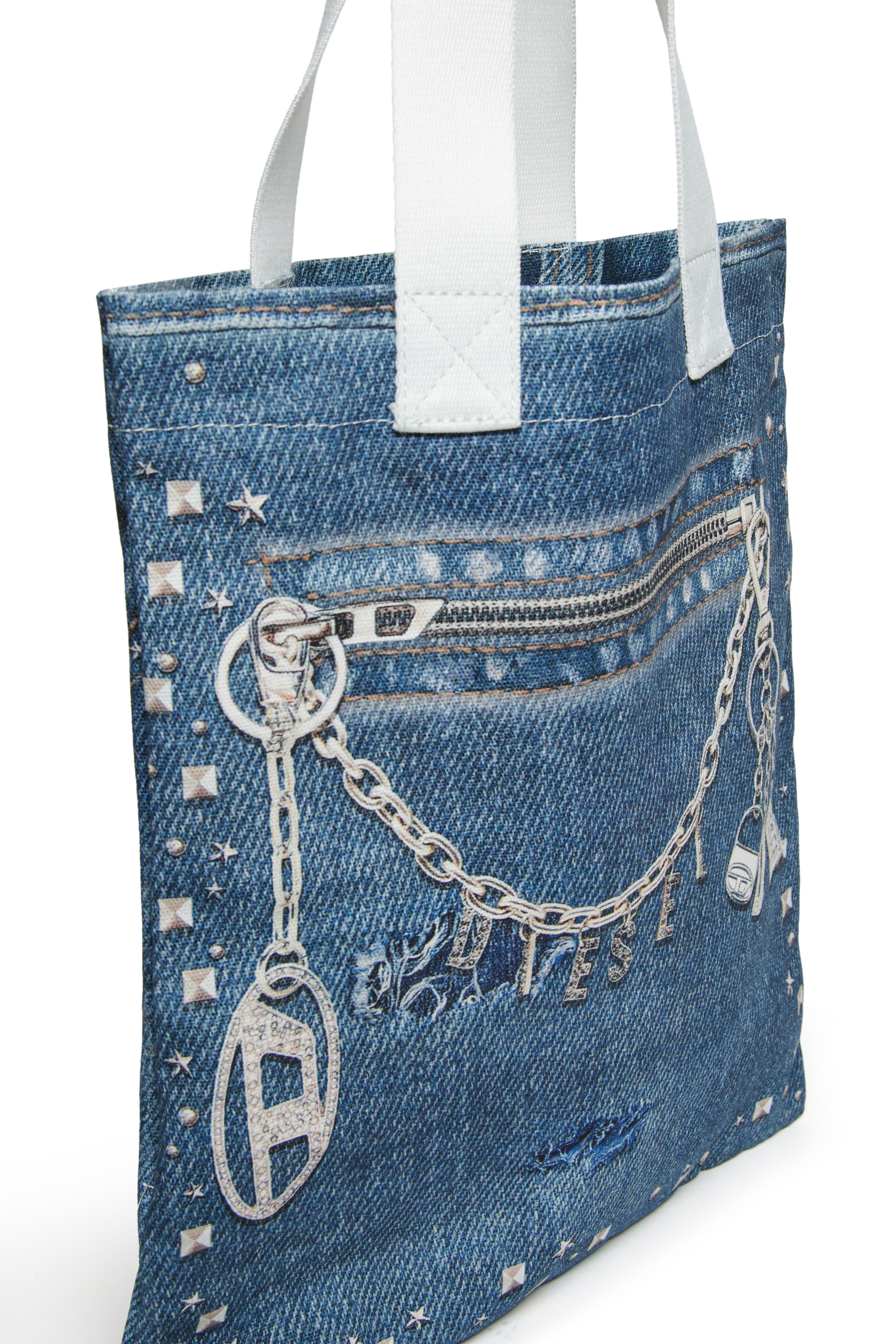 Diesel - WRISY, Woman's WRISY-Fabric bag with studs and prints in Blue - 3