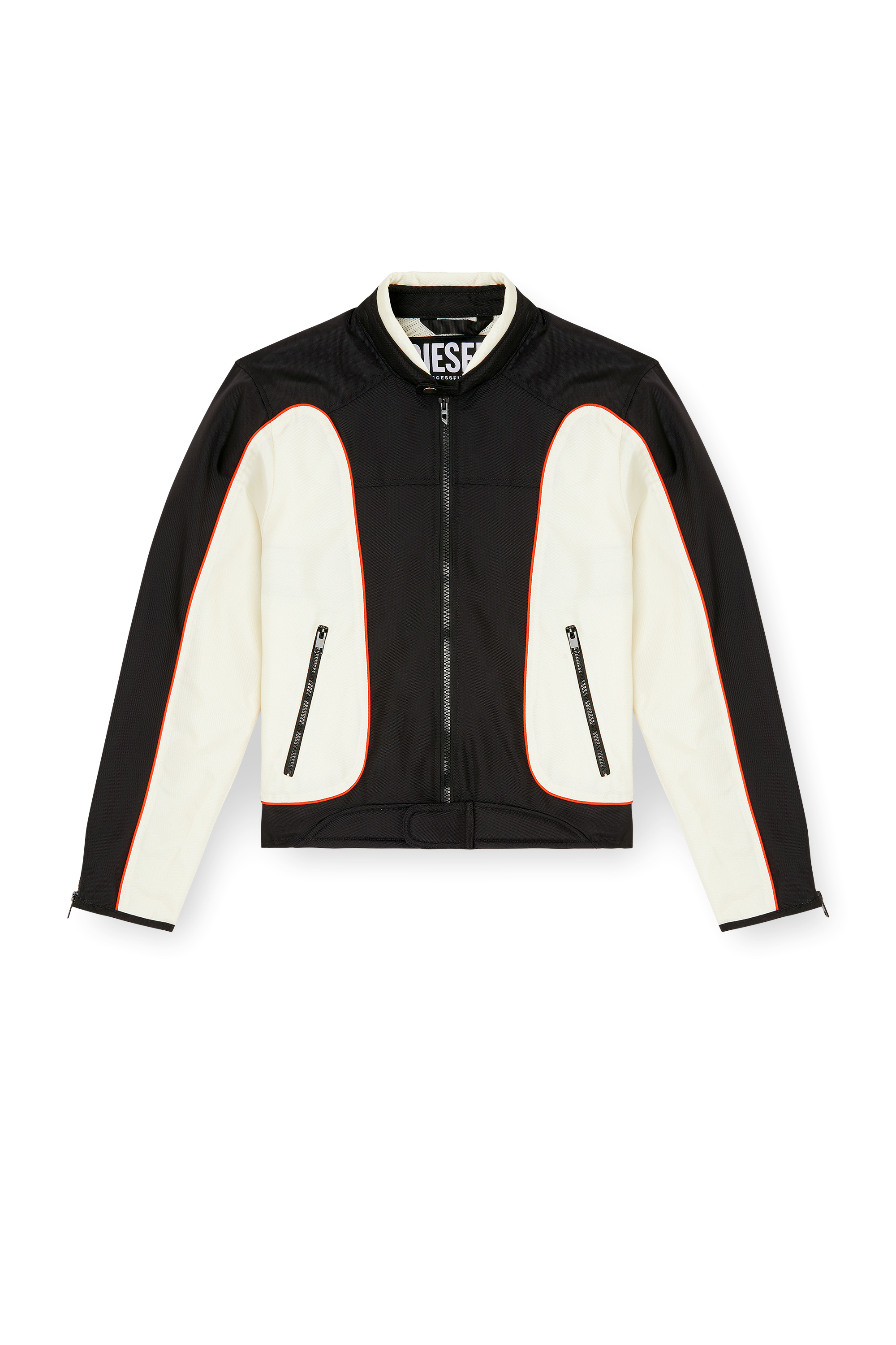 Diesel - J-BLINK-A, Man's Colour-block biker jacket with piping in White/Black - 2