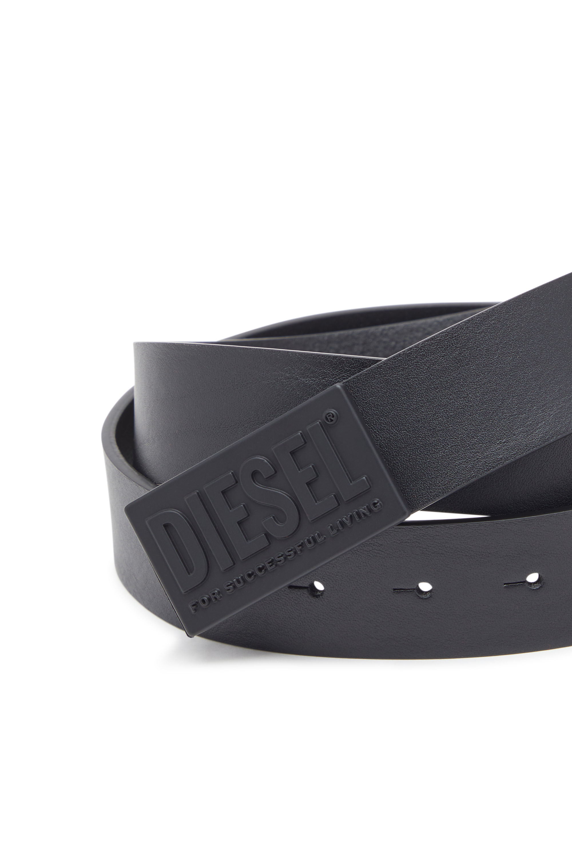 Diesel - B-BISCOTTO METAL, Man's 3.4cm Leather belt with Successful Living buckle in Black - 3