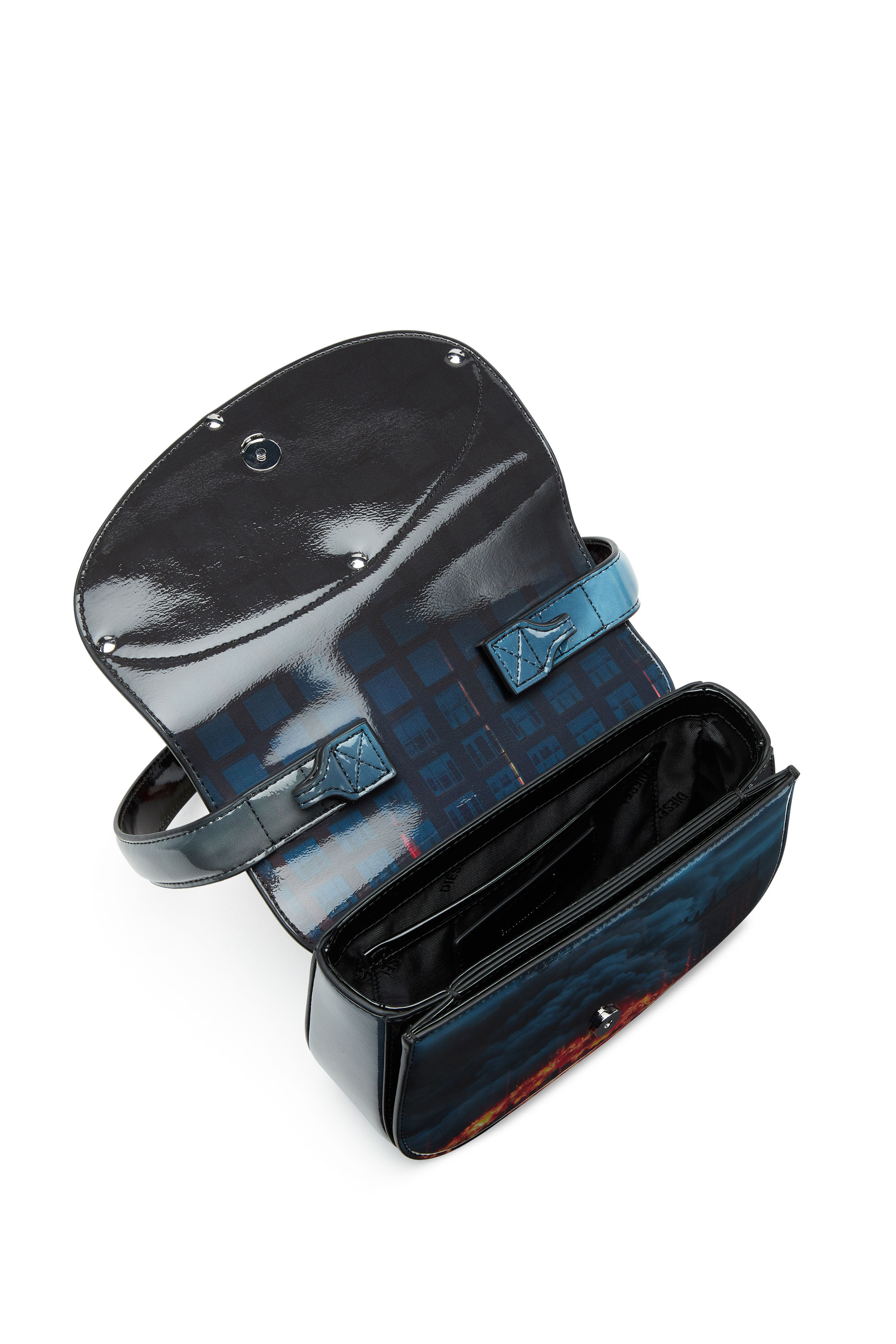 Diesel - 1DR, Woman's 1DR-Iconic shoulder bag with fire print in Blue/Red - 3