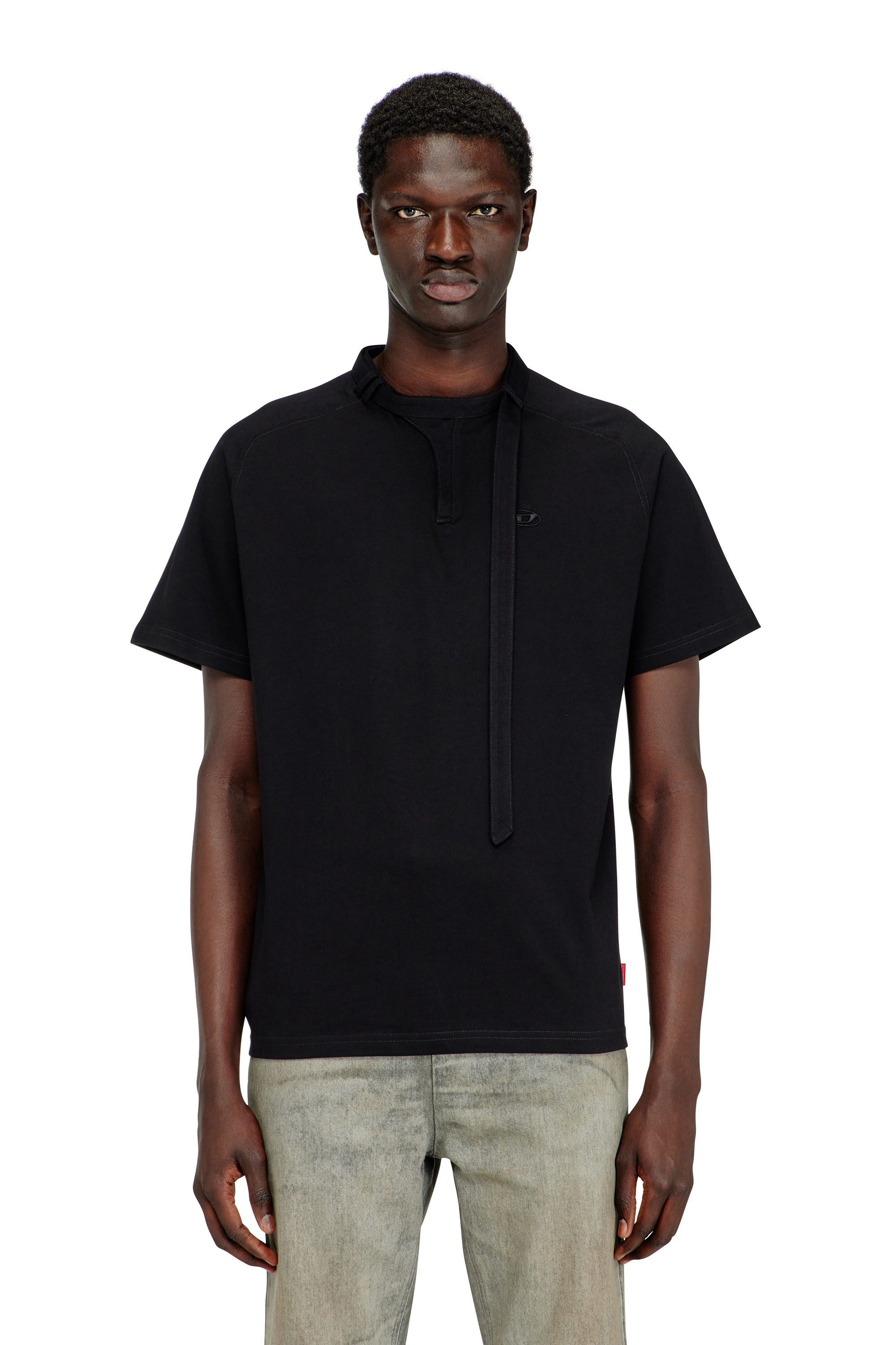 Diesel - T-KAUKO, Man's T-shirt with biker neck strap in Black - 3