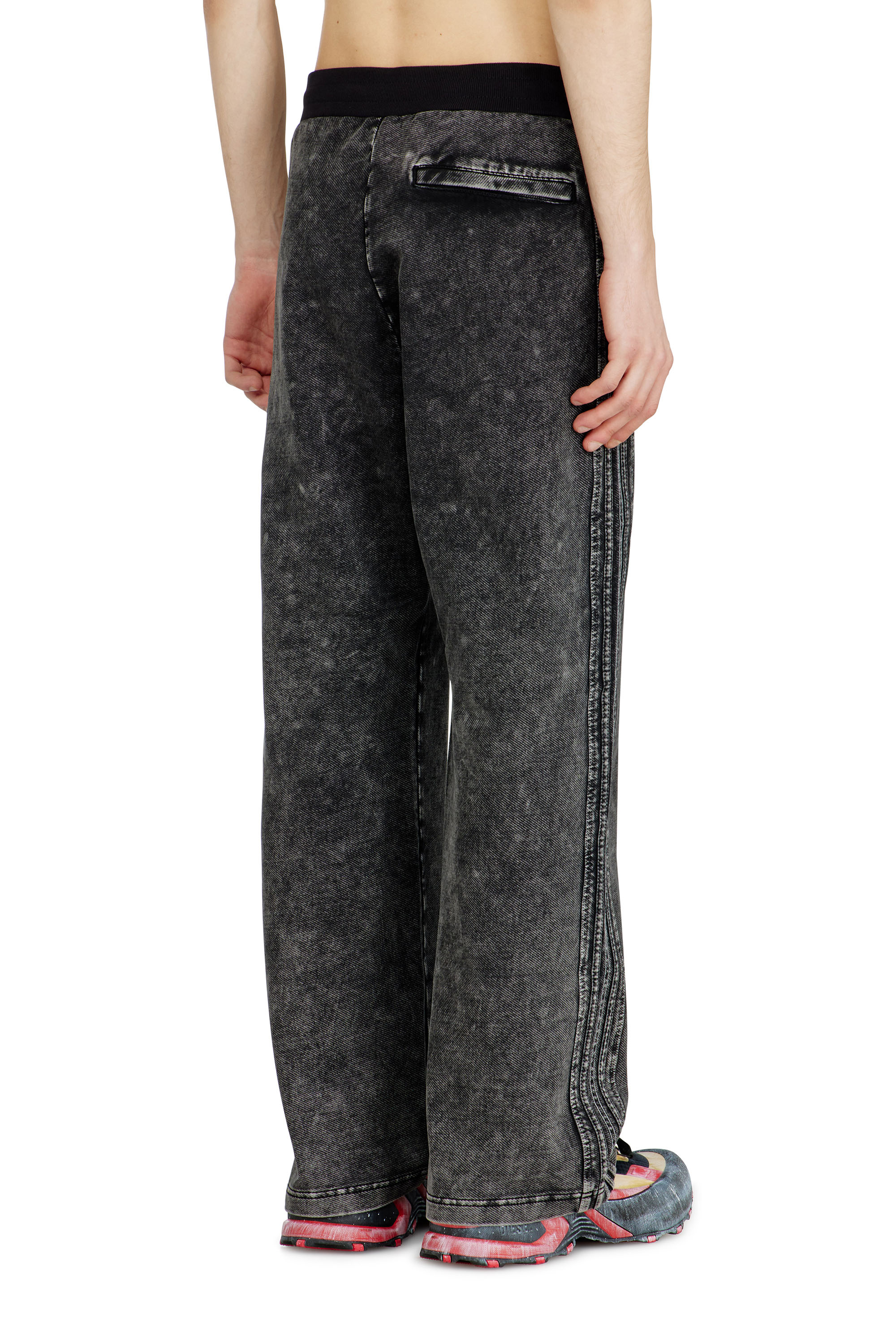 Diesel - P-ALT, Man's Denim-look sweatpants with side bands in Black - 4