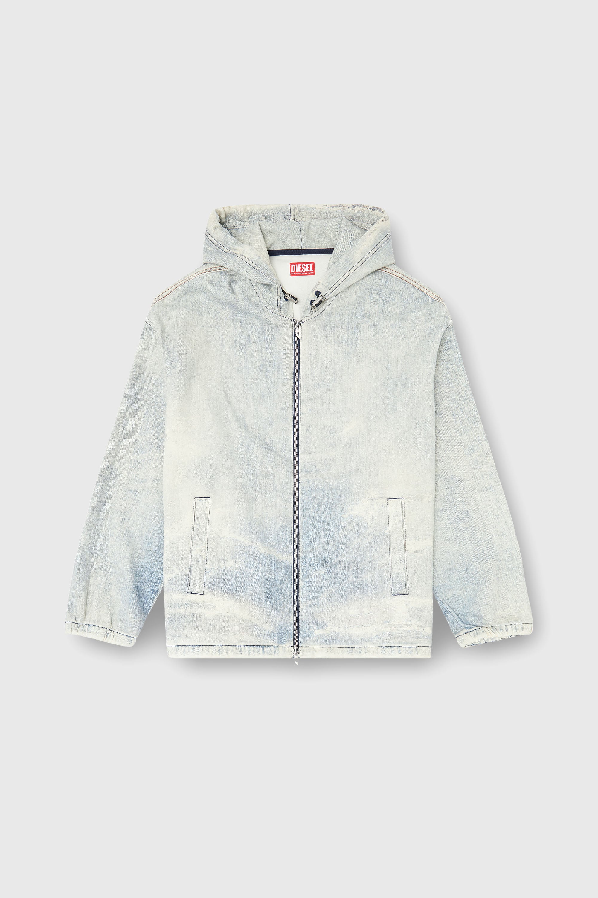 Diesel - D-WYNNY JOGG, Man's Hooded JoggJeans jacket with trompe l&rsquo;oeil in Light Blue - 2