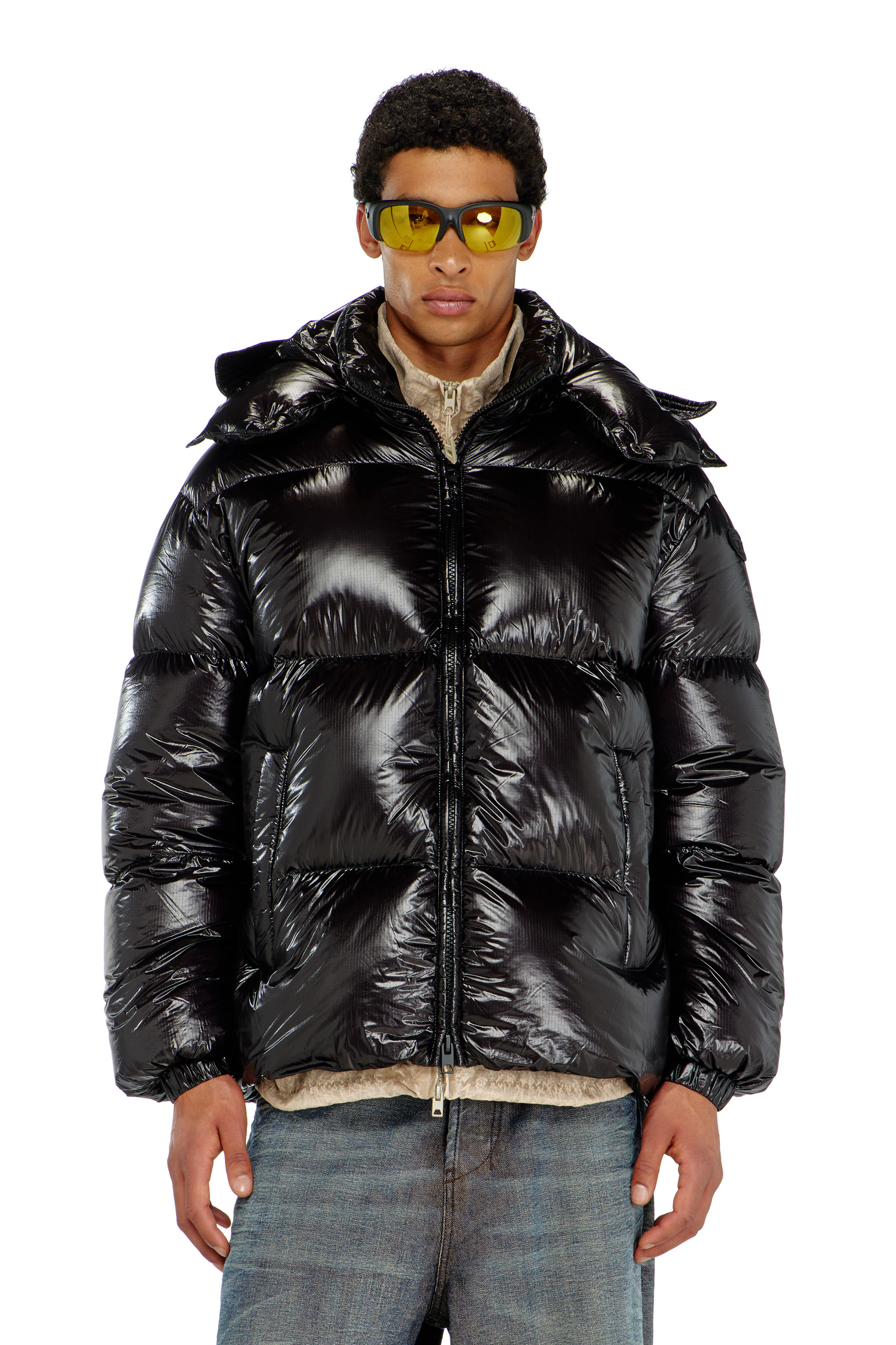 Diesel - W-ROLFYS-WRD-BKCP, Man's Down puffer jacket with detachable hood in Black - 3