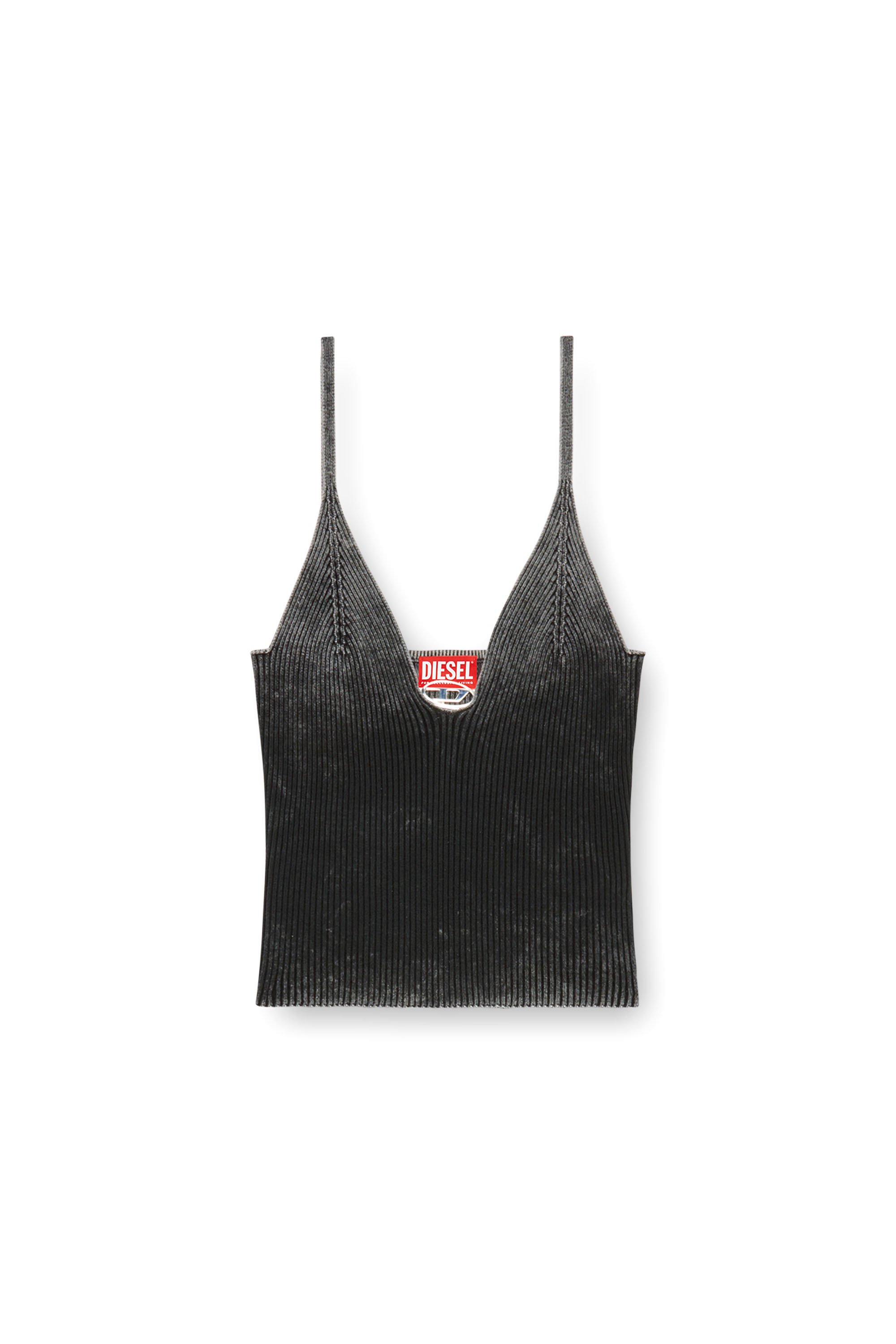 Diesel - M-LAILA, Woman's Camisole in faded ribbed knit in Black - 3