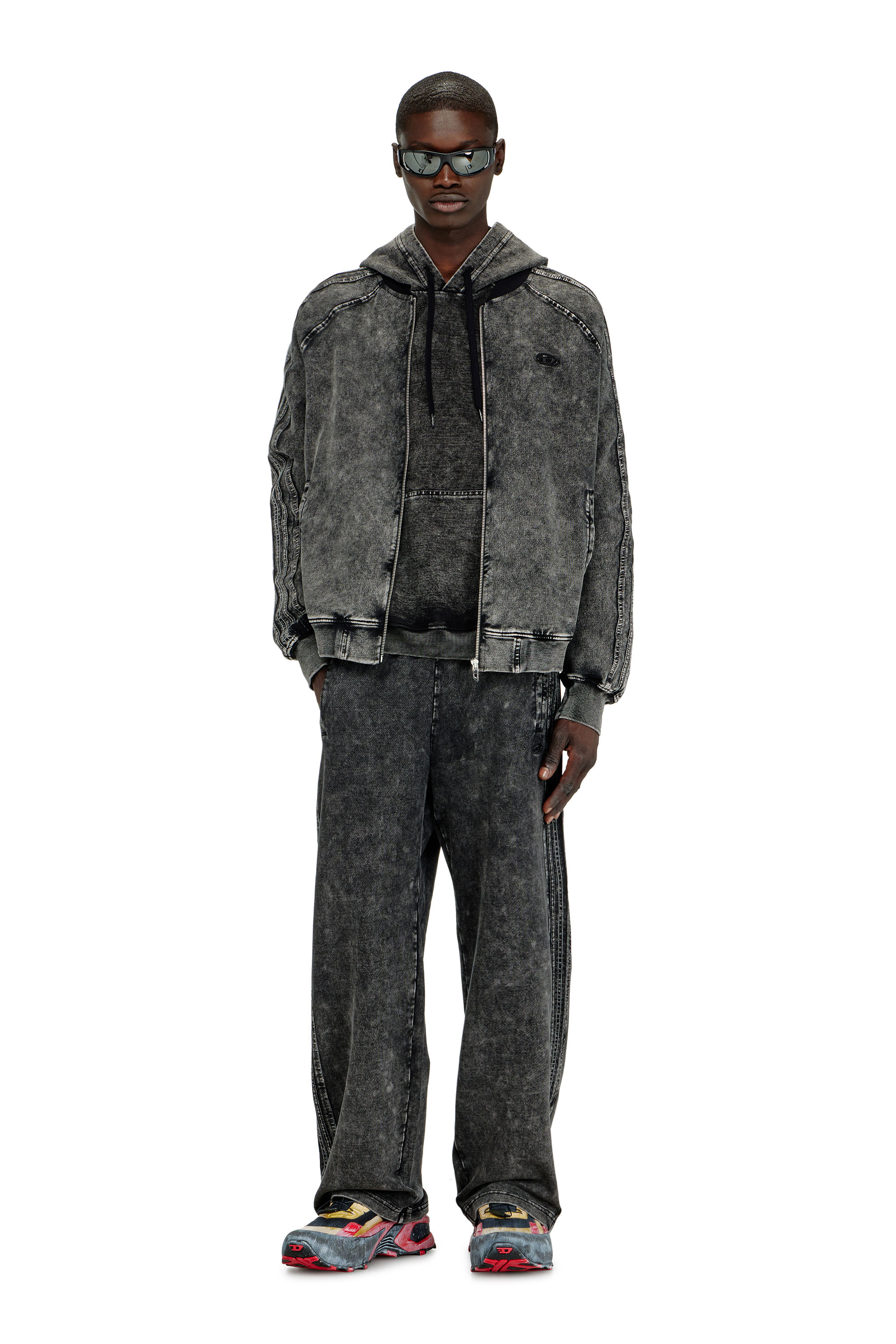 Diesel - S-ALT, Man's Zip-up sweatshirt with sleeve bands in Black - 1