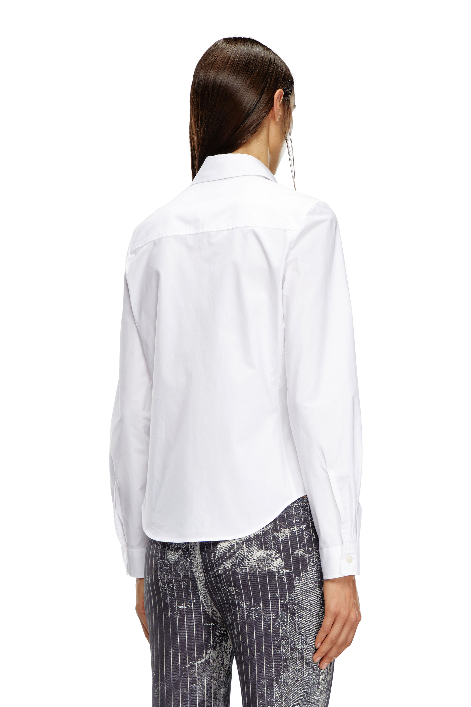 Diesel - C-GISEL-P1, Woman's Shirt with logo-embroidered collar in White - 4