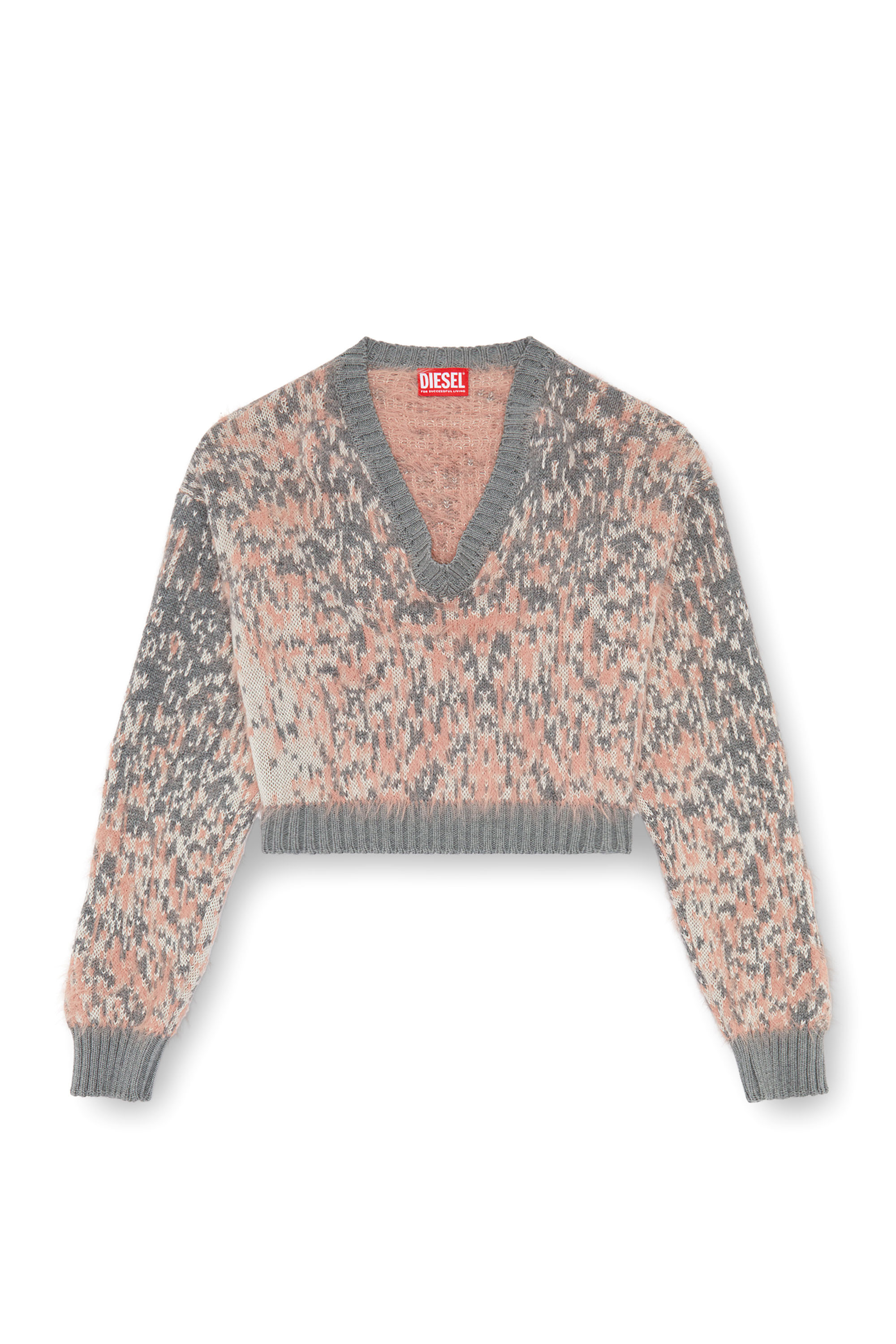 Diesel - M-RENZA, Woman's Cropped jumper with Rain Camo motif in Pink/Grey - 3