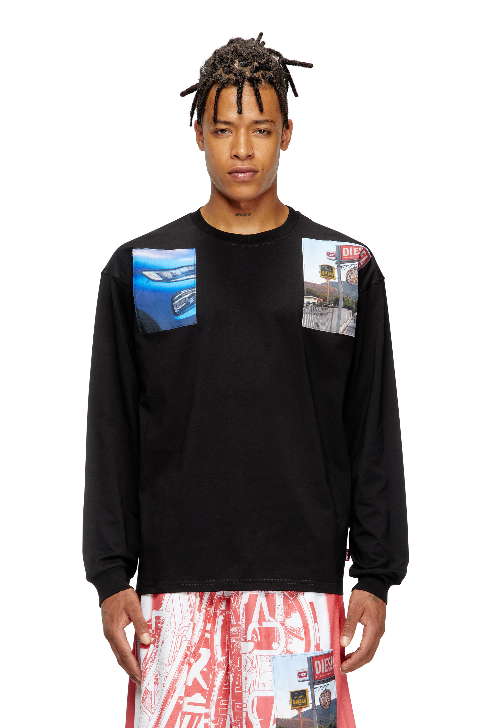 Diesel - T-BOXT-LS-T5, Man's Long-sleeve T-shirt with logo photo patches in Black - 3
