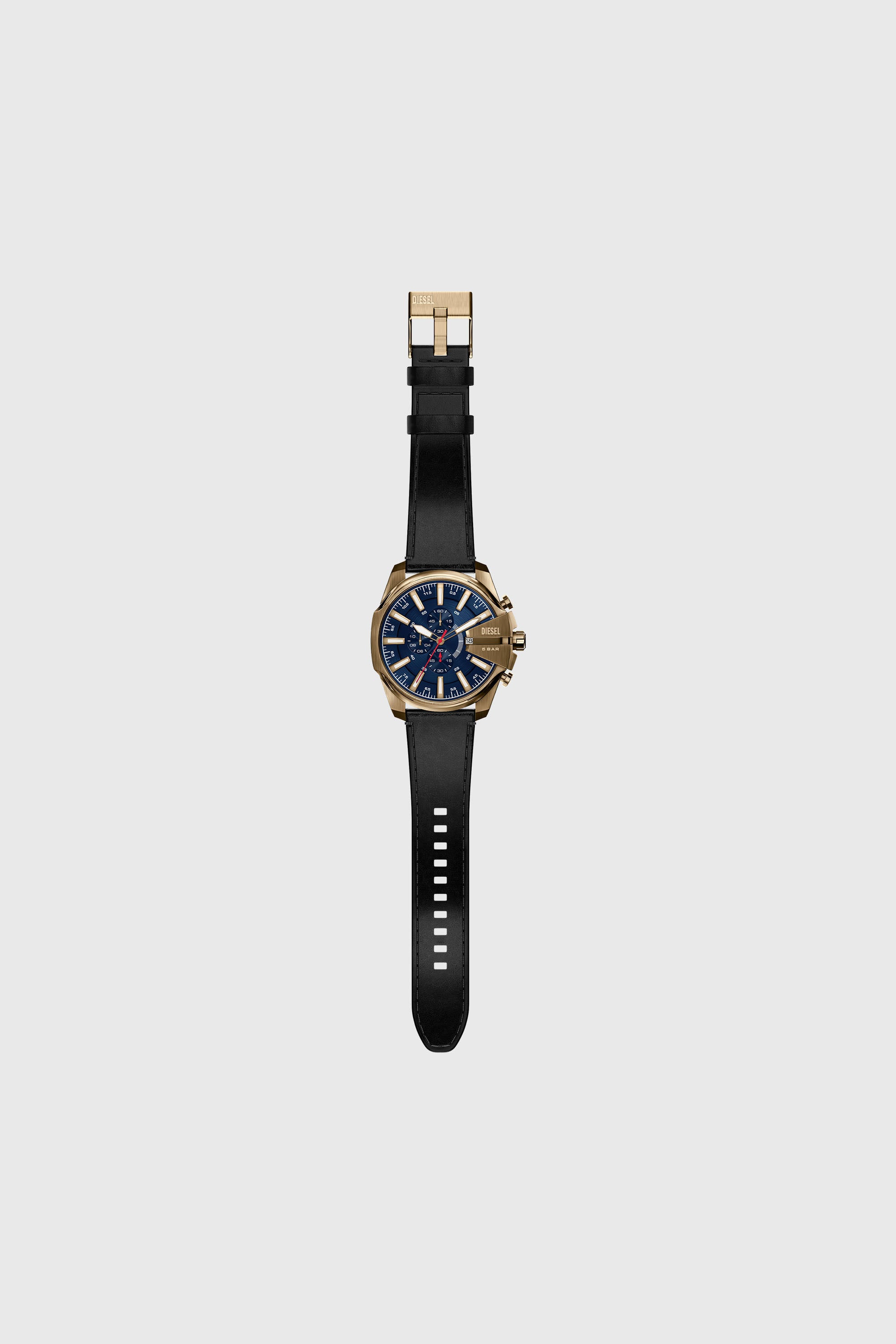 Diesel - DZ4732 WATCH, Man's Mega Chief Slim antique gold-tone black leather watch in Black - 2