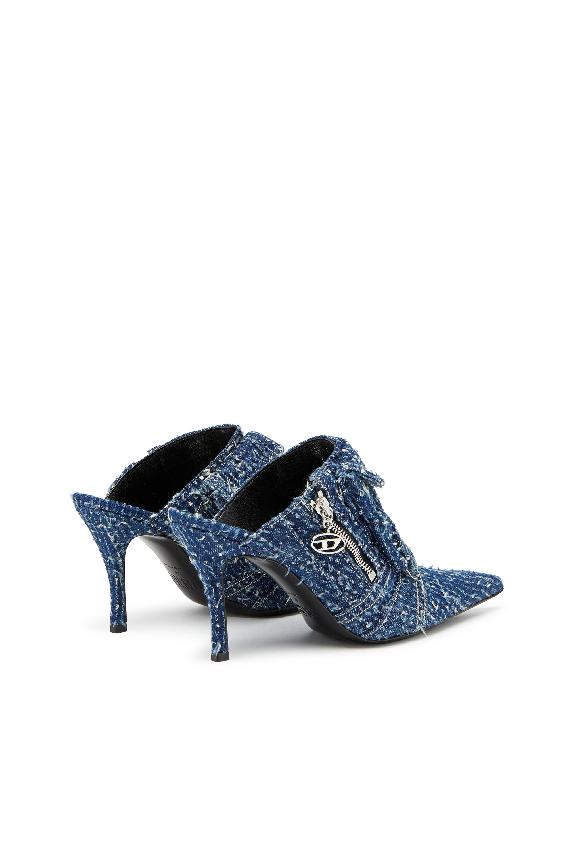 Diesel - D-VENUS POCKET ML, Woman's D-Venus-Heeled mules in bouclé denim in Blue - 3