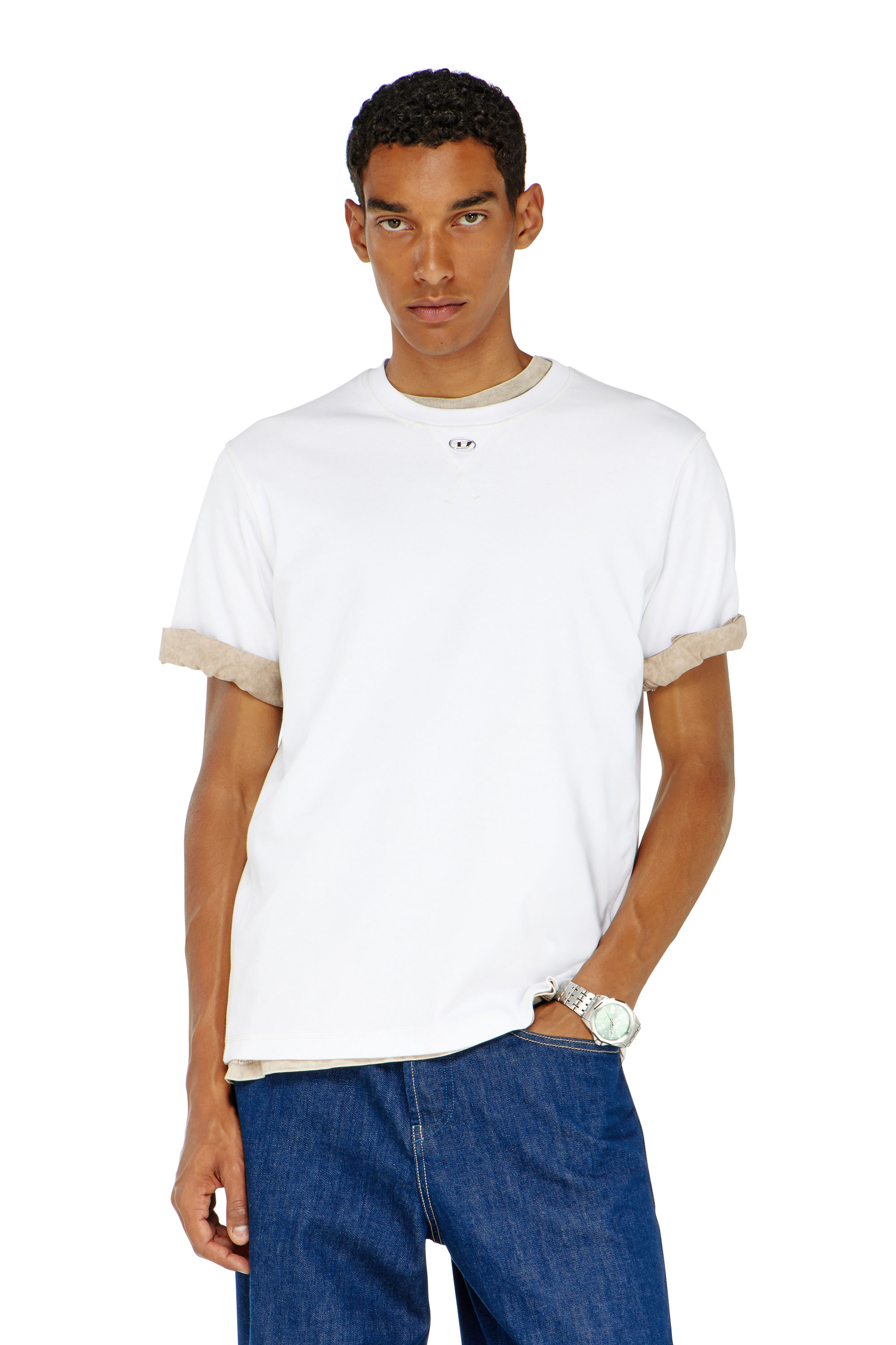 Diesel - T-MADJUST-TR, Man's Regular T-shirt with crew neck and Oval D in White - 1