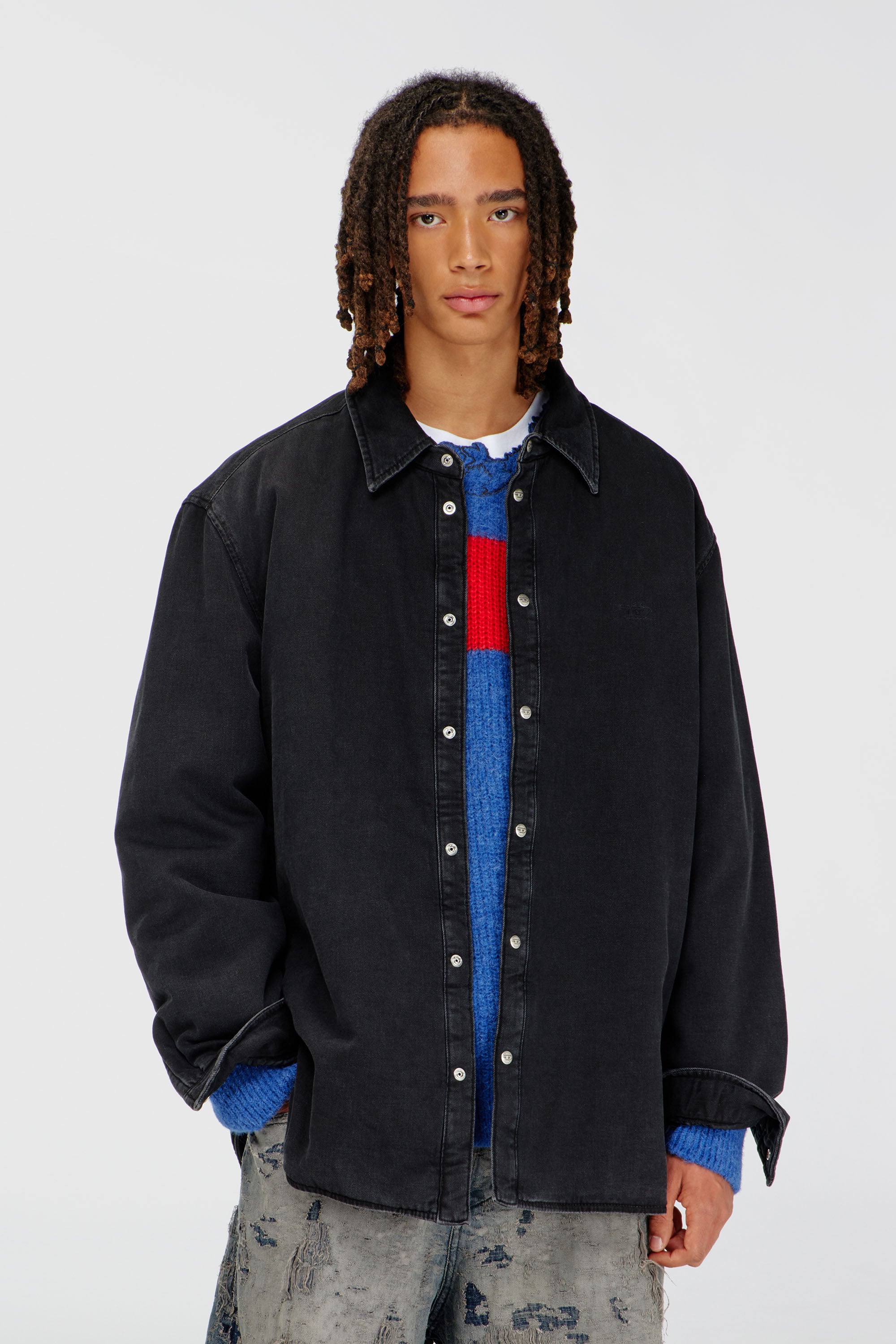 Diesel - D-FLAIM-D, Man's Padded denim overshirt in Black - 1