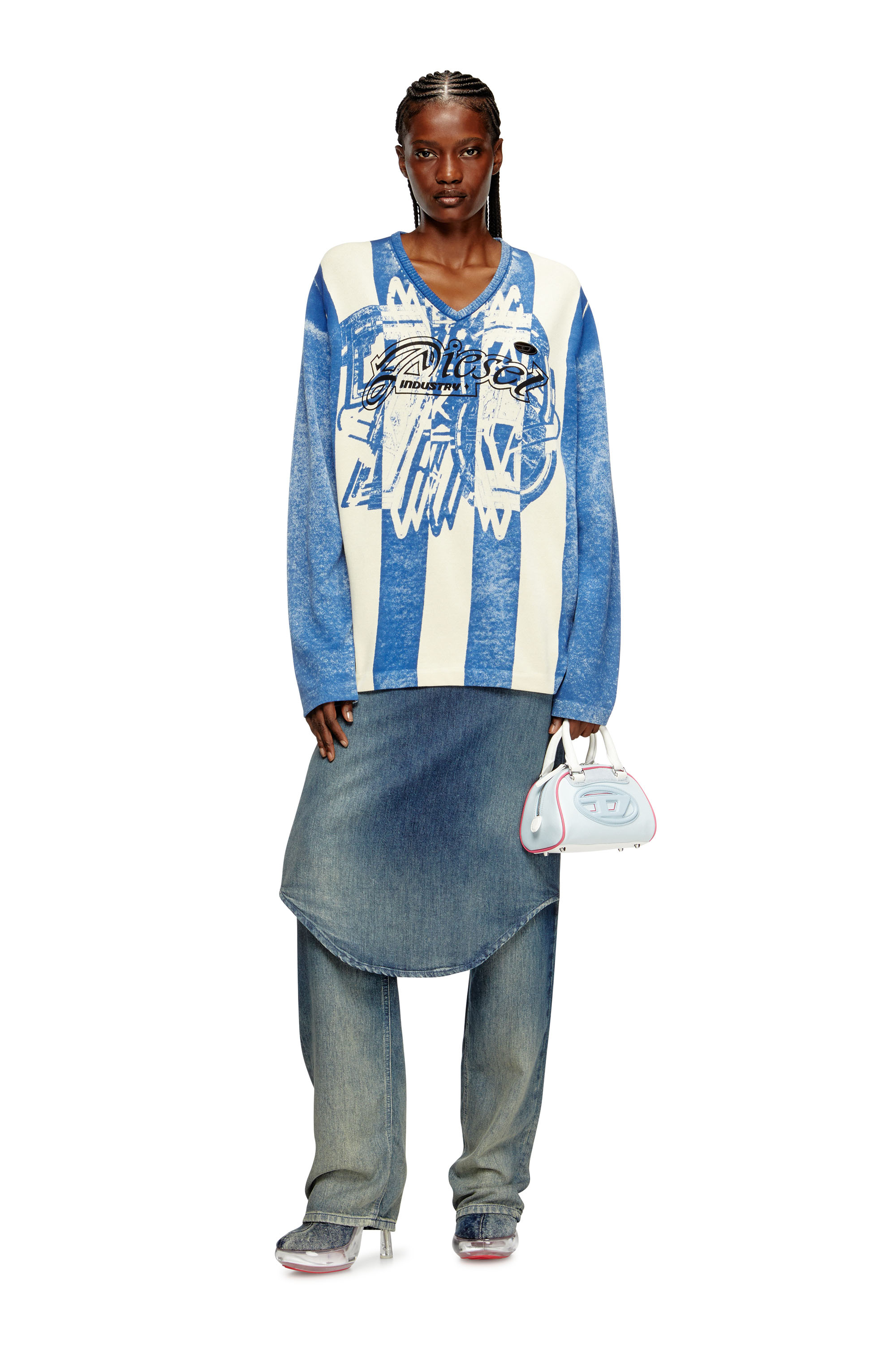 Diesel - K-OLIBA-V, Unisex's Inside-print striped jumper in Blue/White - 7