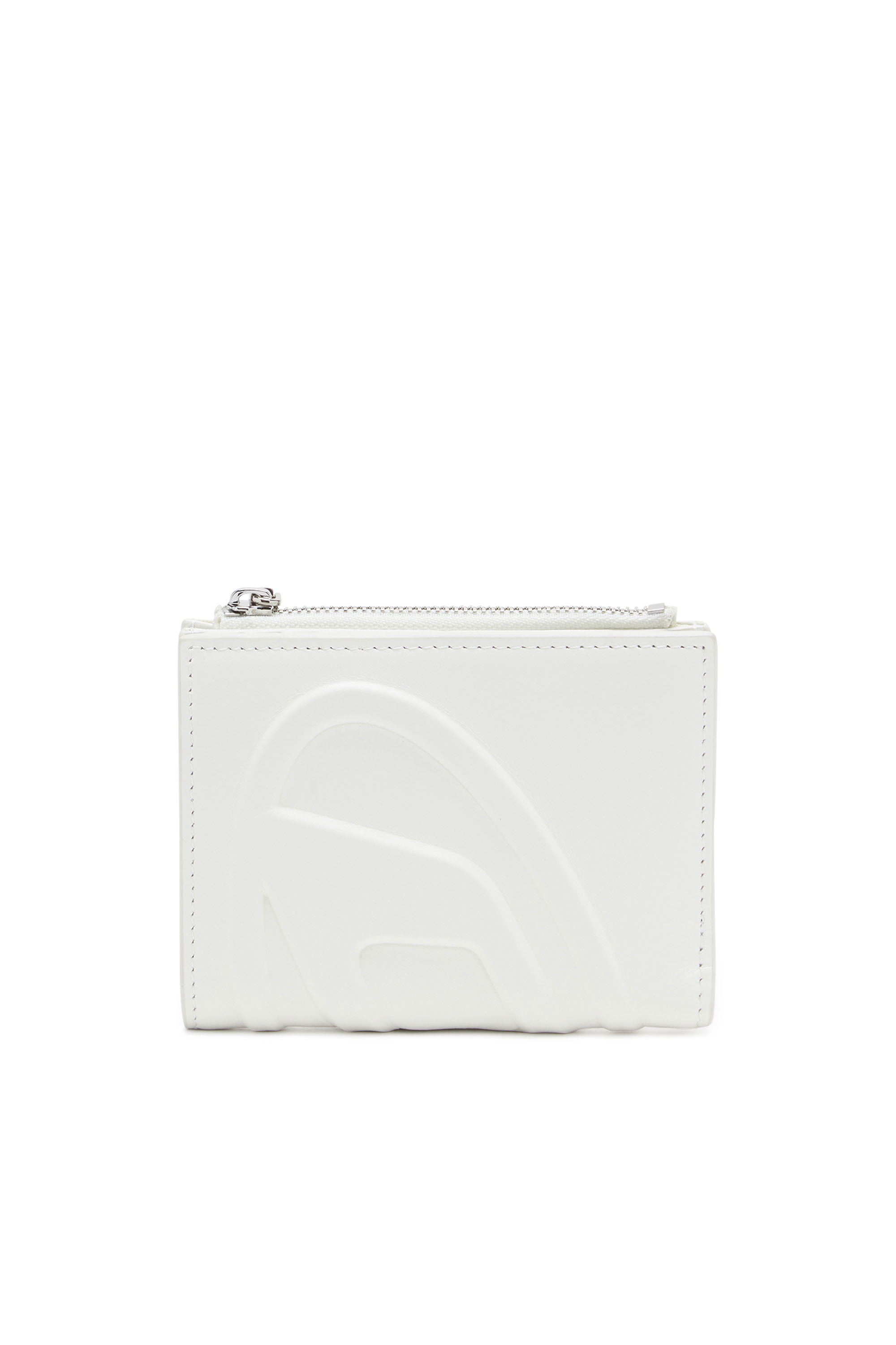 Diesel - 1DR-FOLD BI-FOLD ZIP II, Woman's Small leather wallet with embossed logo in White - 1