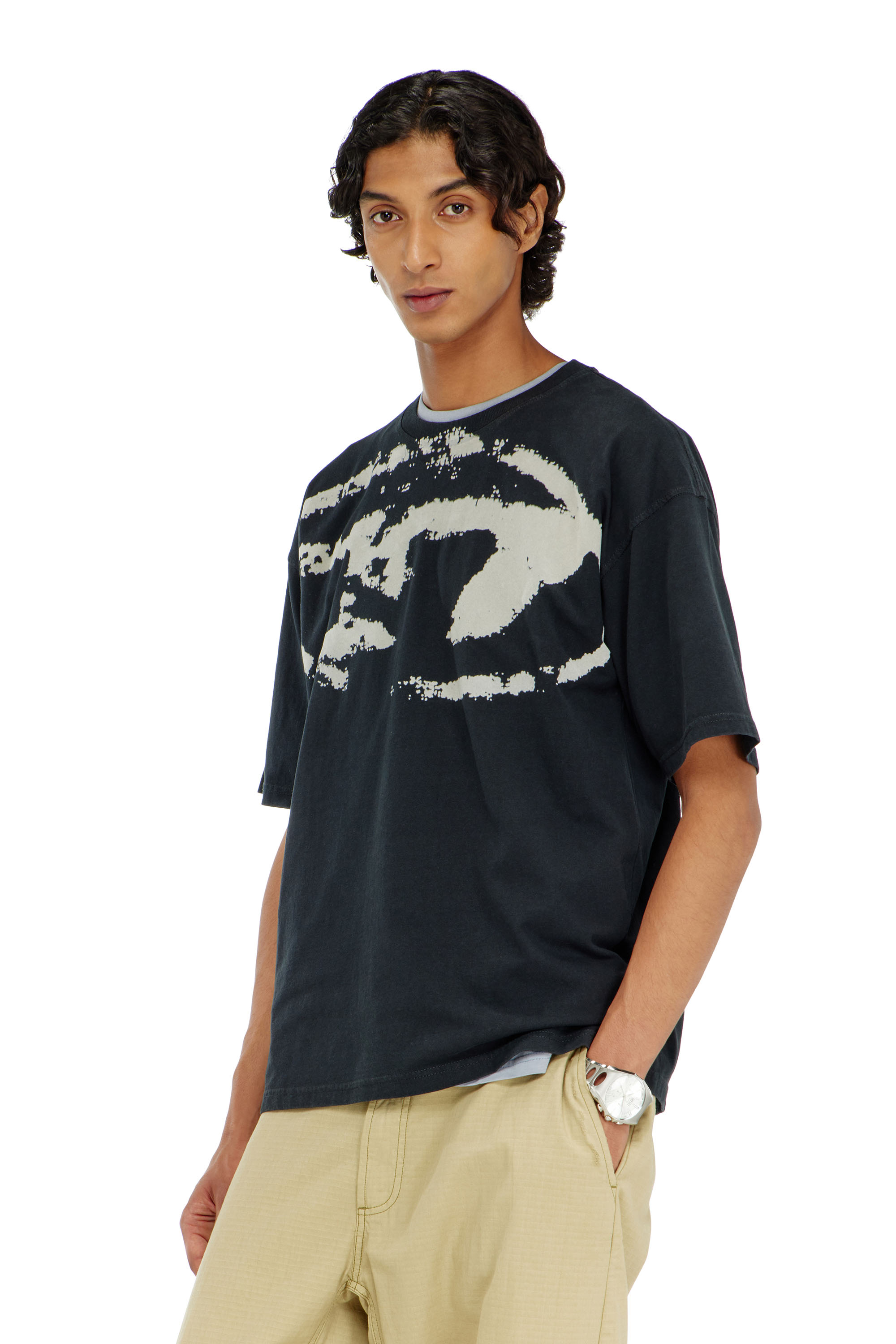 Diesel - T-BOXT-N14, Man's T-shirt with distressed flocked logo in Black - 3