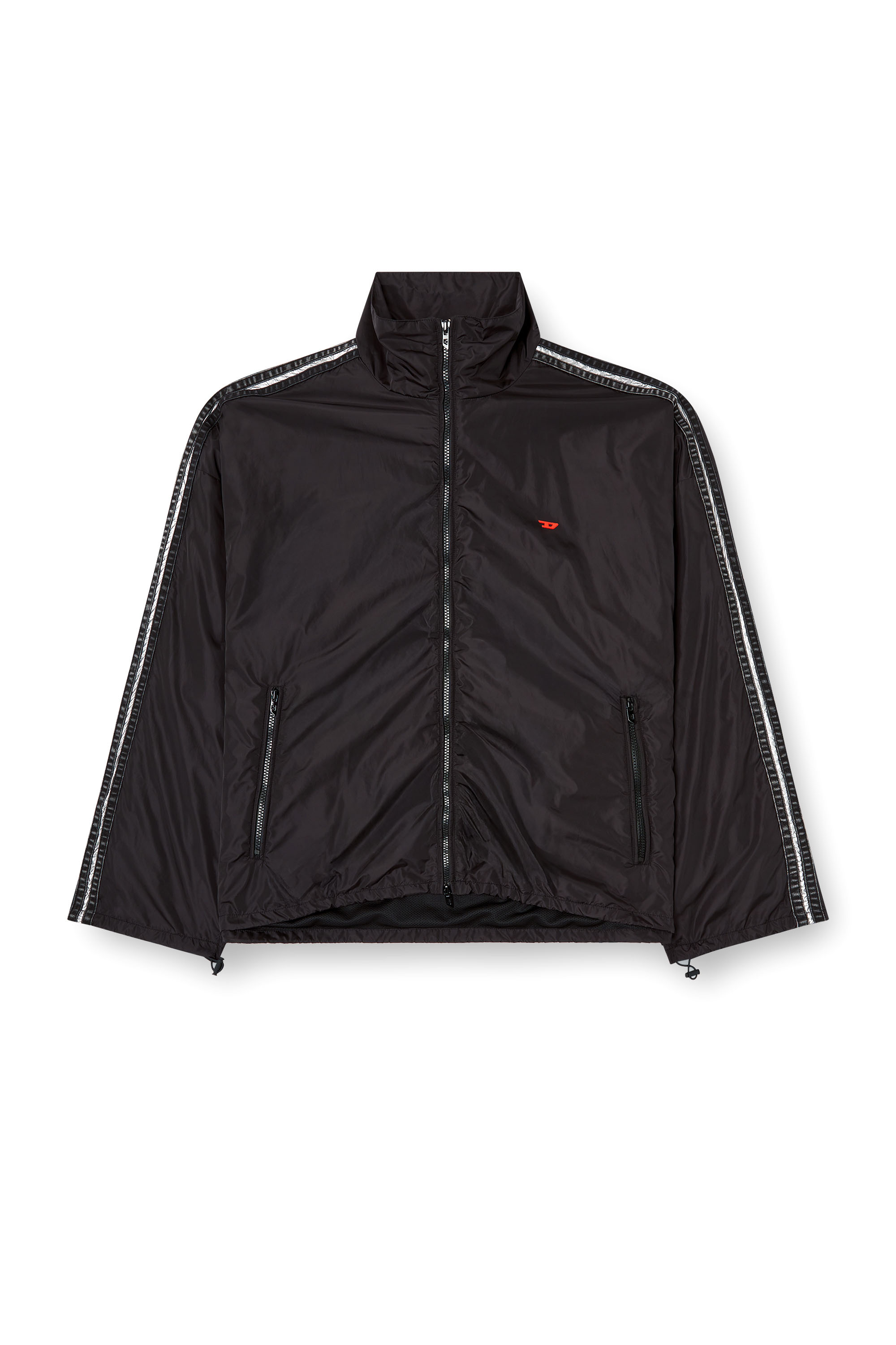 Diesel - J-CARON, Man's Nylon track jacket with denim bands in Black - 2