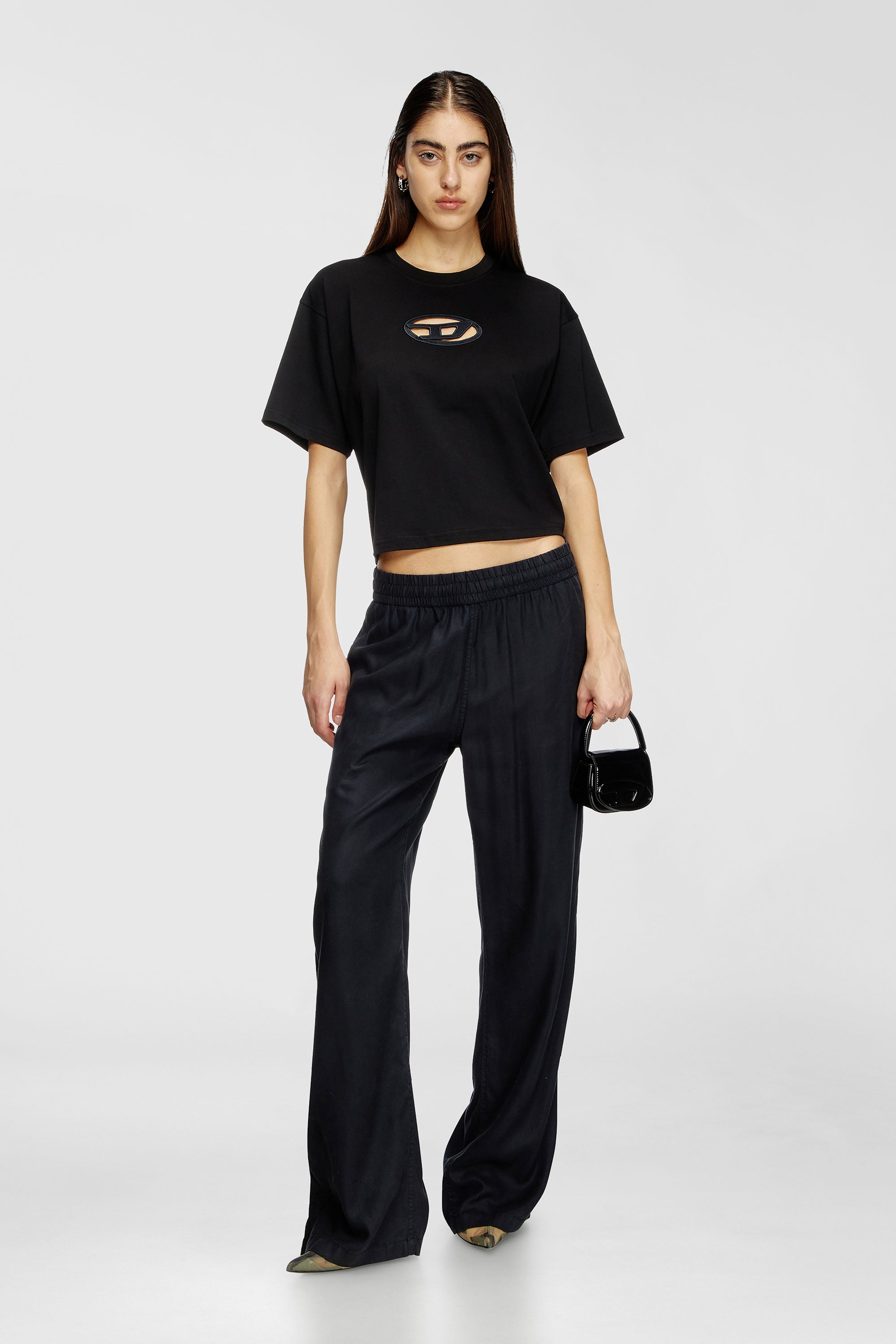 Diesel - T-BUXT-CROP-OD, Woman's Boxy T-shirt with cut-out Oval D logo in Black - 2