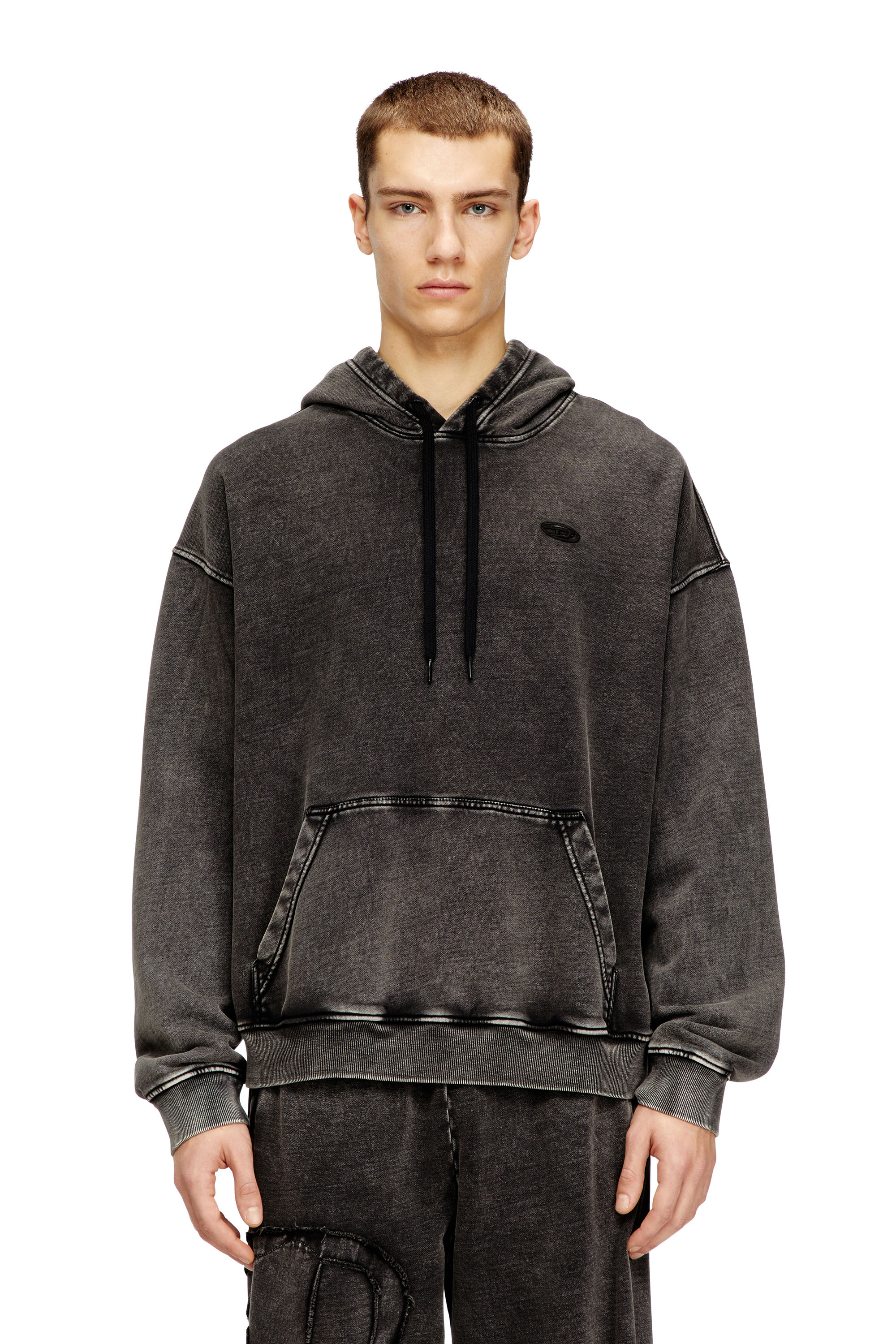 Diesel - S-BOXT-HOOD-DEN, Man's Hoodie with raw-cut back patch in Dark grey - 1