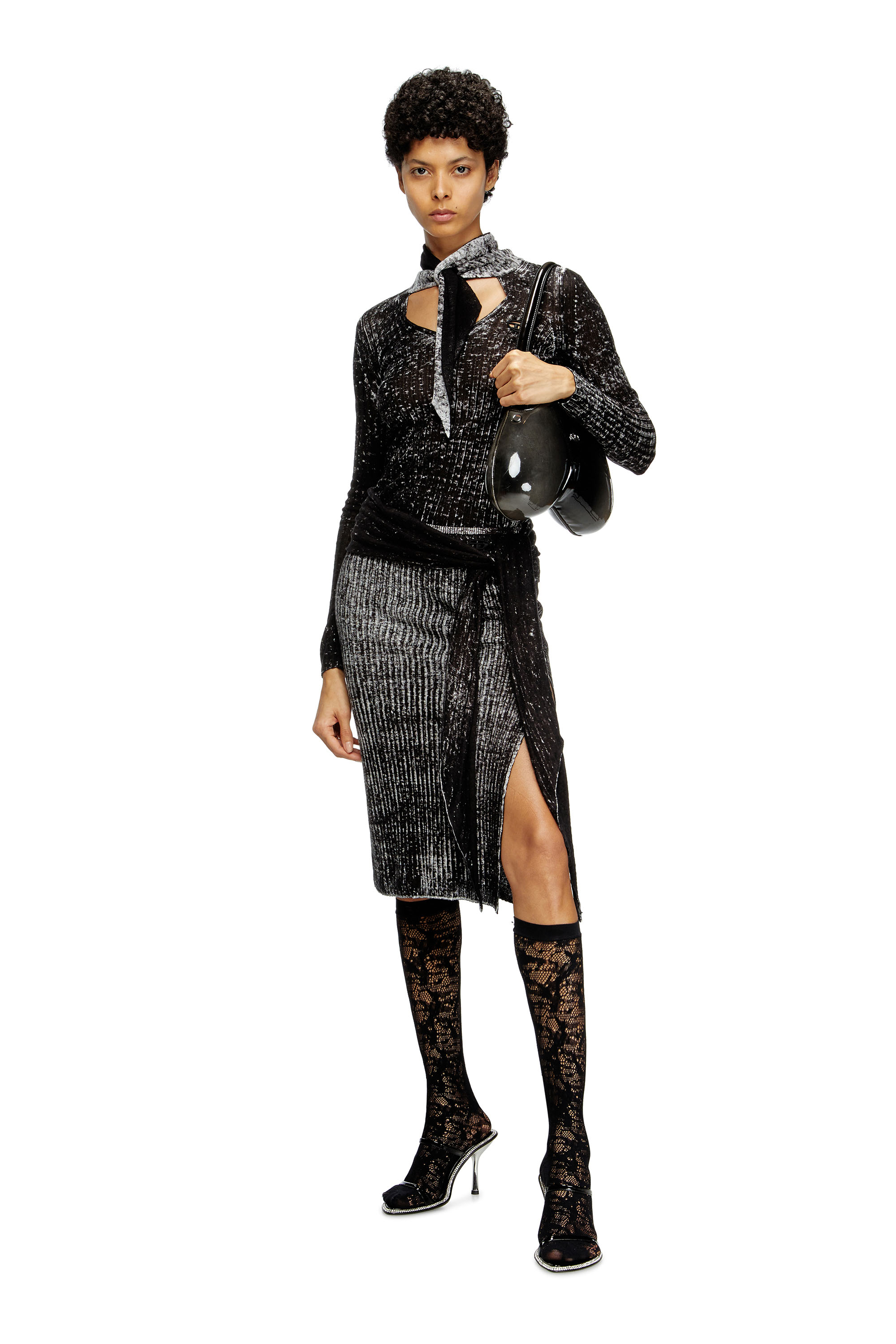 Diesel - SKW-MANTRA, Woman's Long socks in camo lace in Black - 2