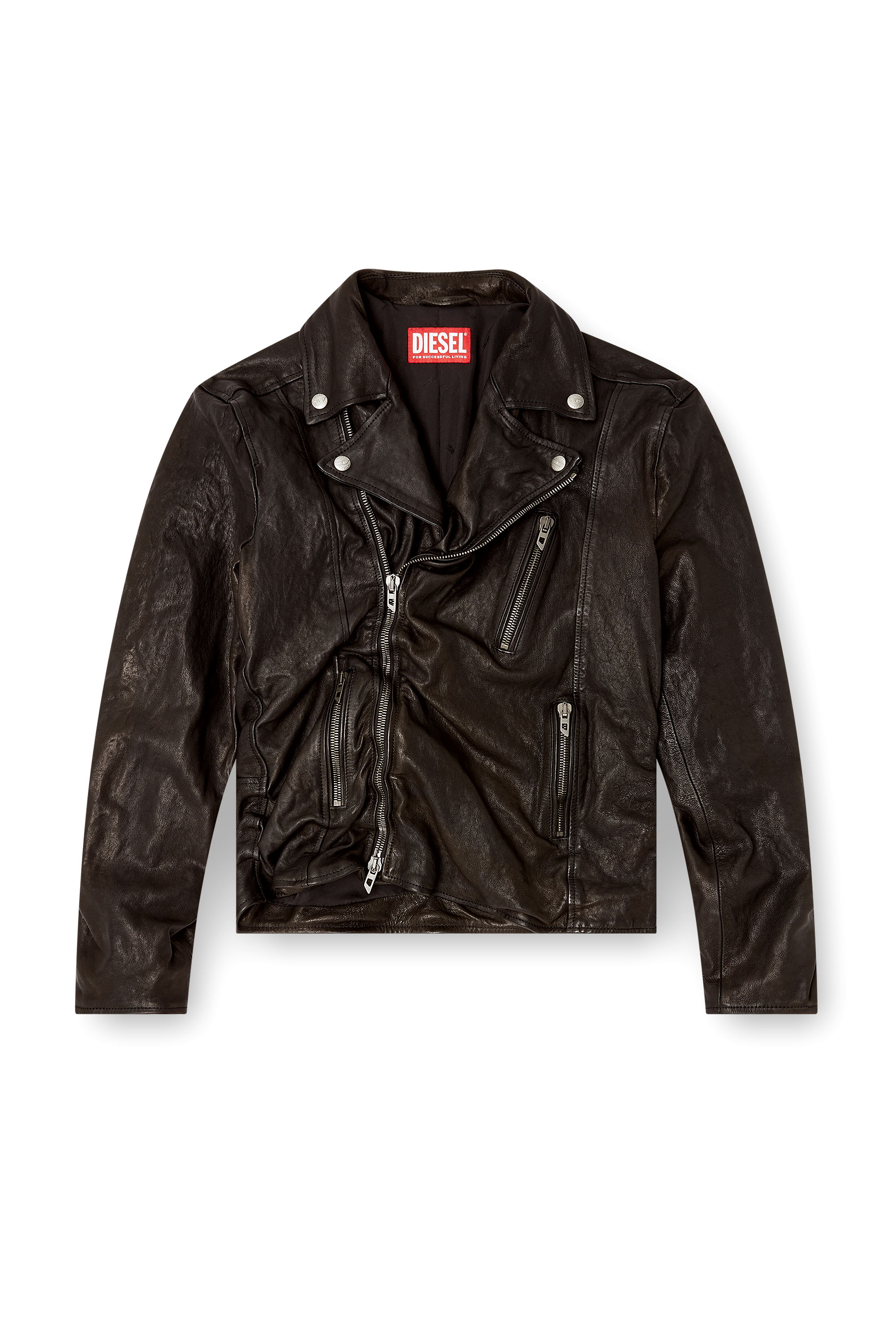 Diesel - L-UNCAN, Man's Biker jacket in boiled leather in Black - 2
