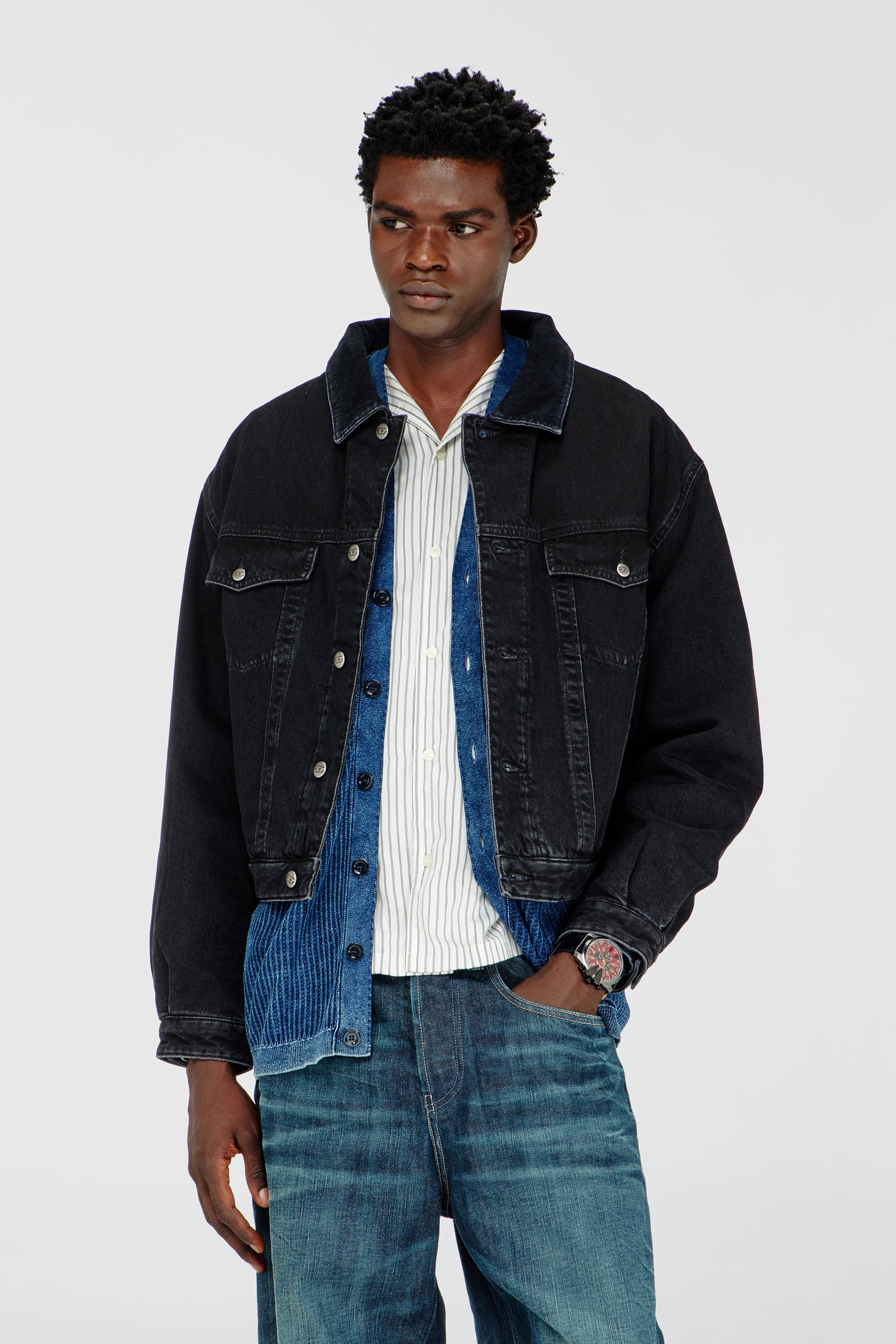 Diesel - D-RANGER-T, Unisex's Padded trucker jacket in denim in Black - 1