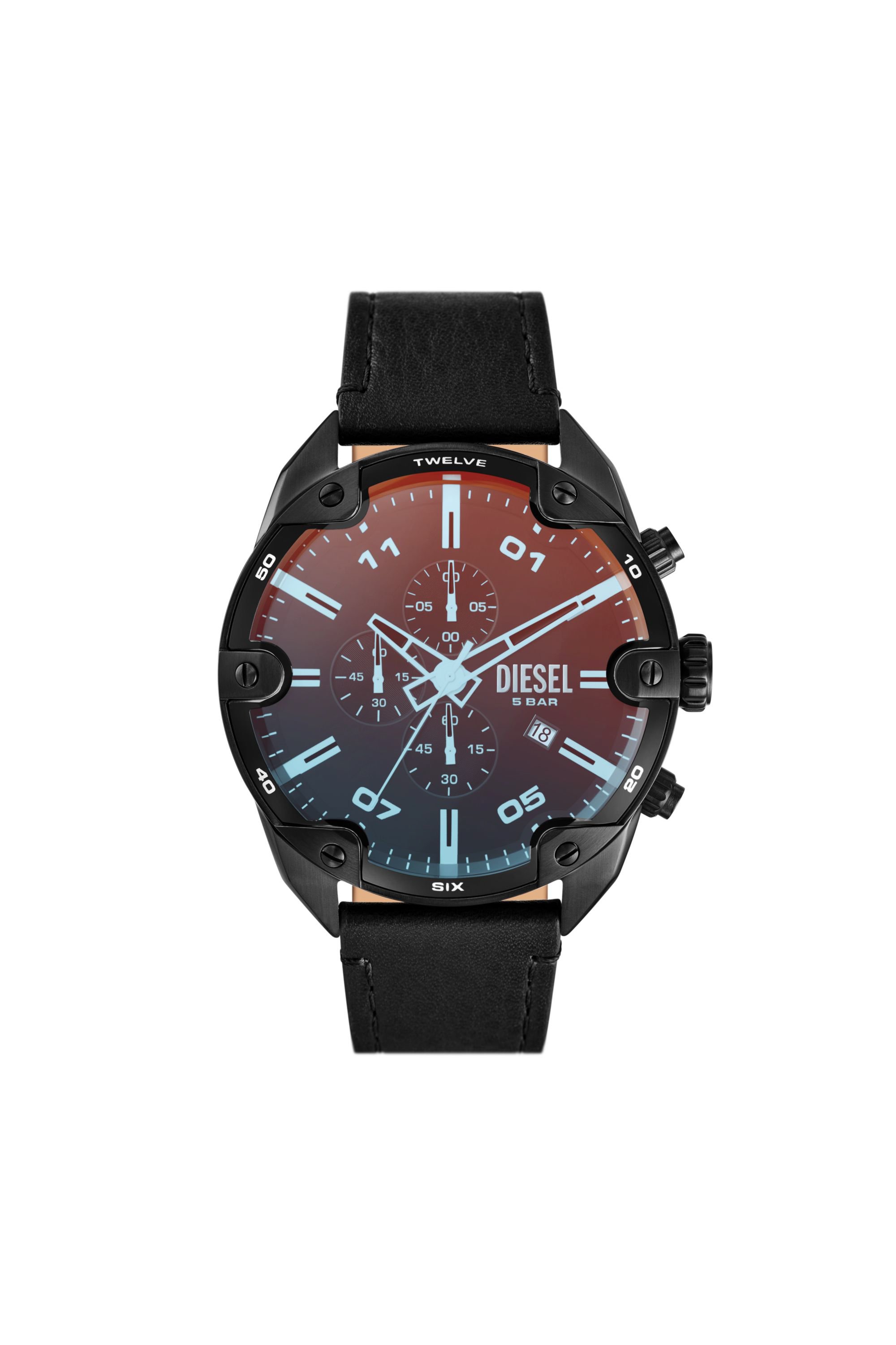 Diesel - DZ4667, Man's Spiked chronograph black leather watch in Black - 1