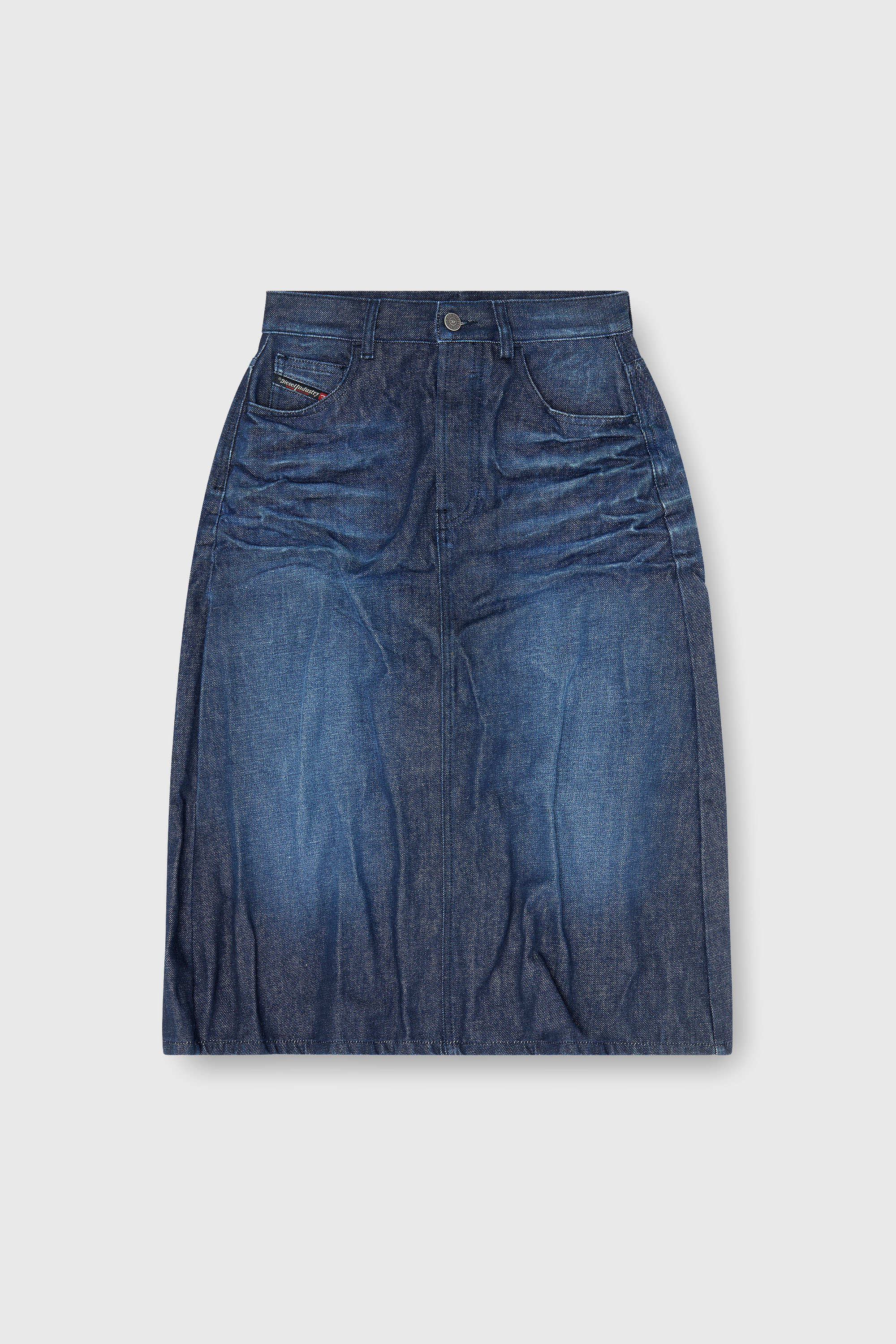 Diesel - DE-IRTI-FSJ, Woman's Midi skirt in creased denim in Dark Blue - 2