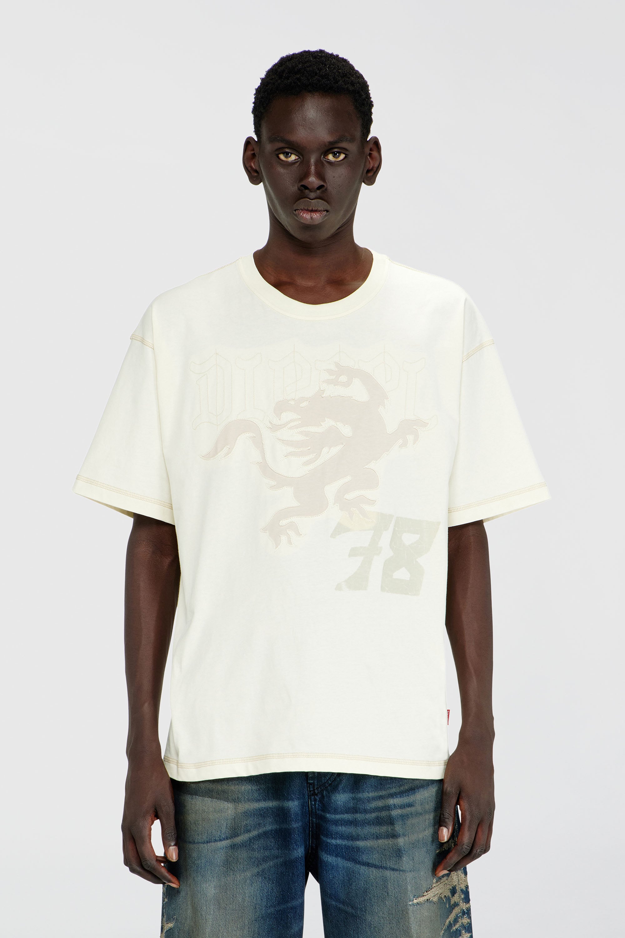 Diesel - T-BOXT-NOTCH, Man's Relaxed T-shirt with prints and embroderies in White - 1