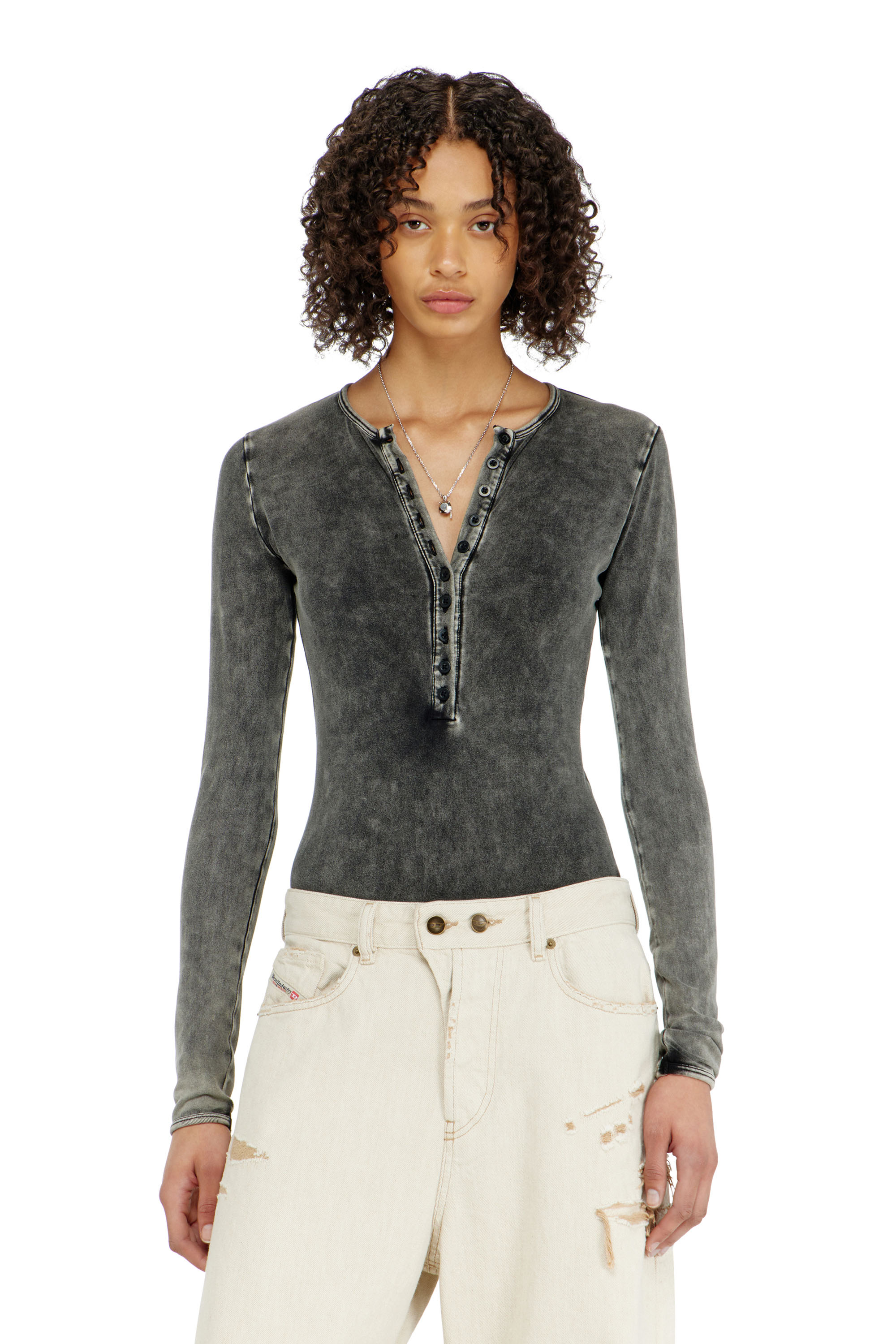 Diesel - FRESYA-DNM, Woman's Cotton bodysuit with buttoned front in null - 2