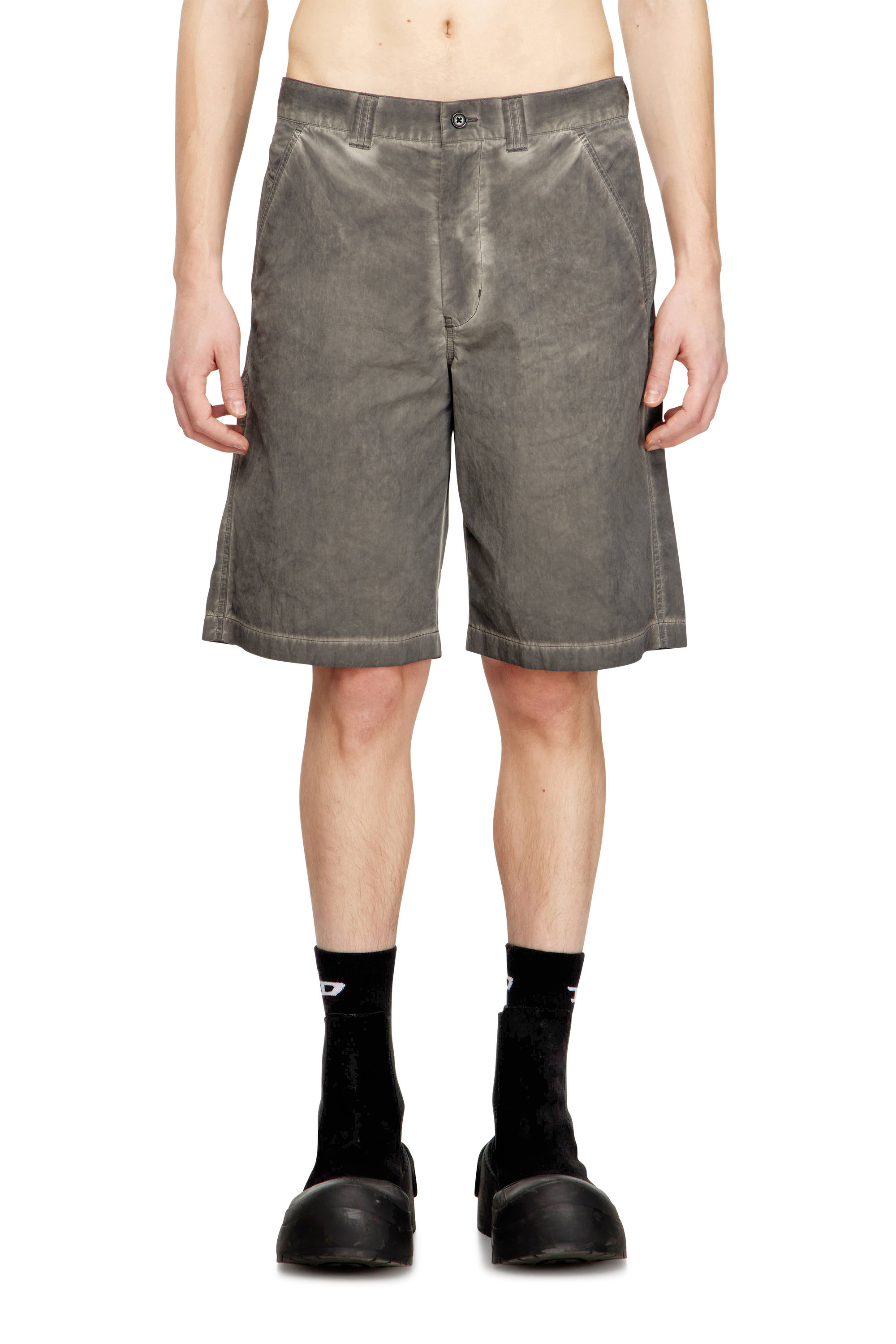 Diesel - P-HANT-CHINO-SHORT-TREAT, Man's Nylon-cotton shorts with pigment dye in Grey - 1