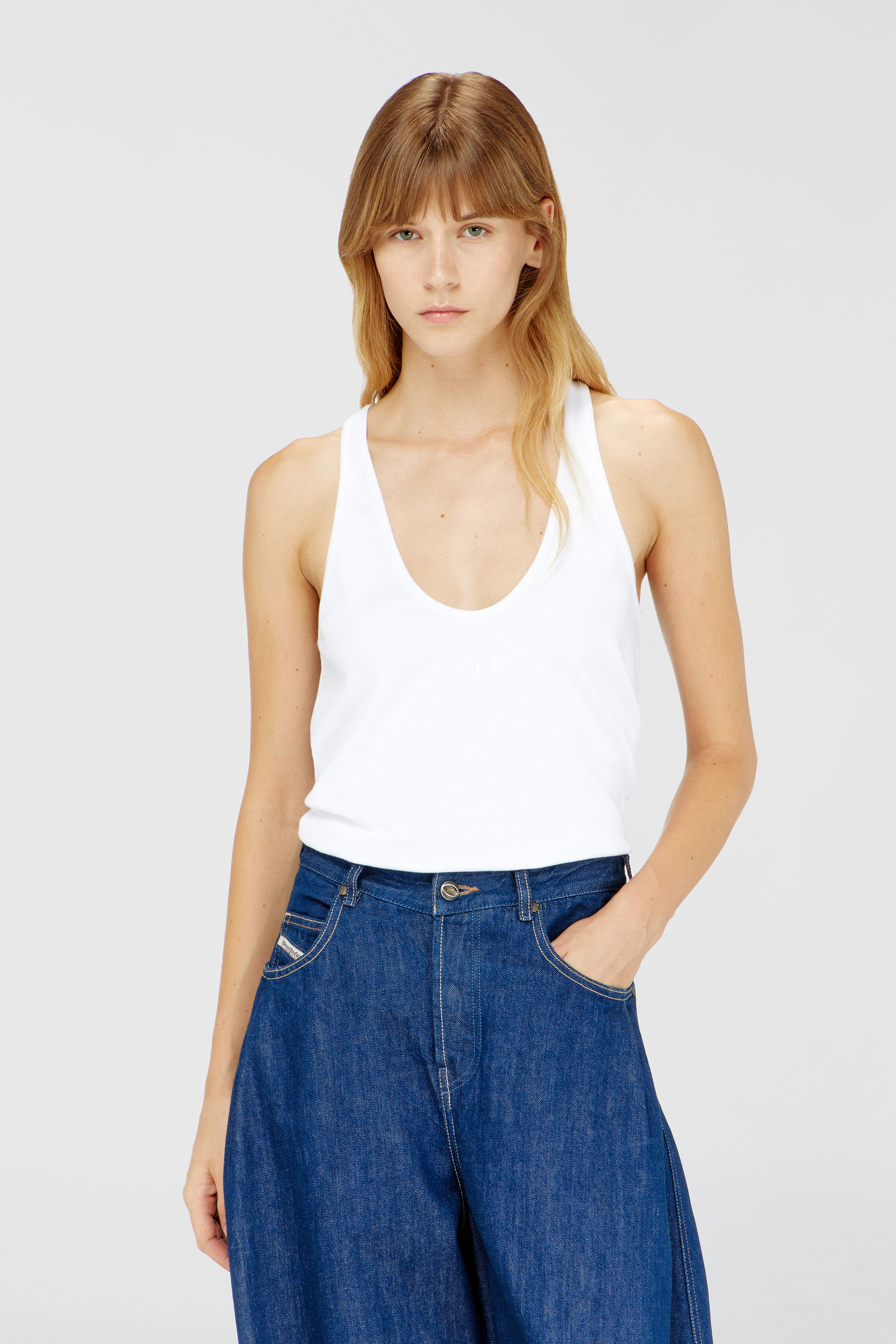Diesel - T-IPSYA-LKDS, Woman's Ribbed tank top with Oval D in White - 2