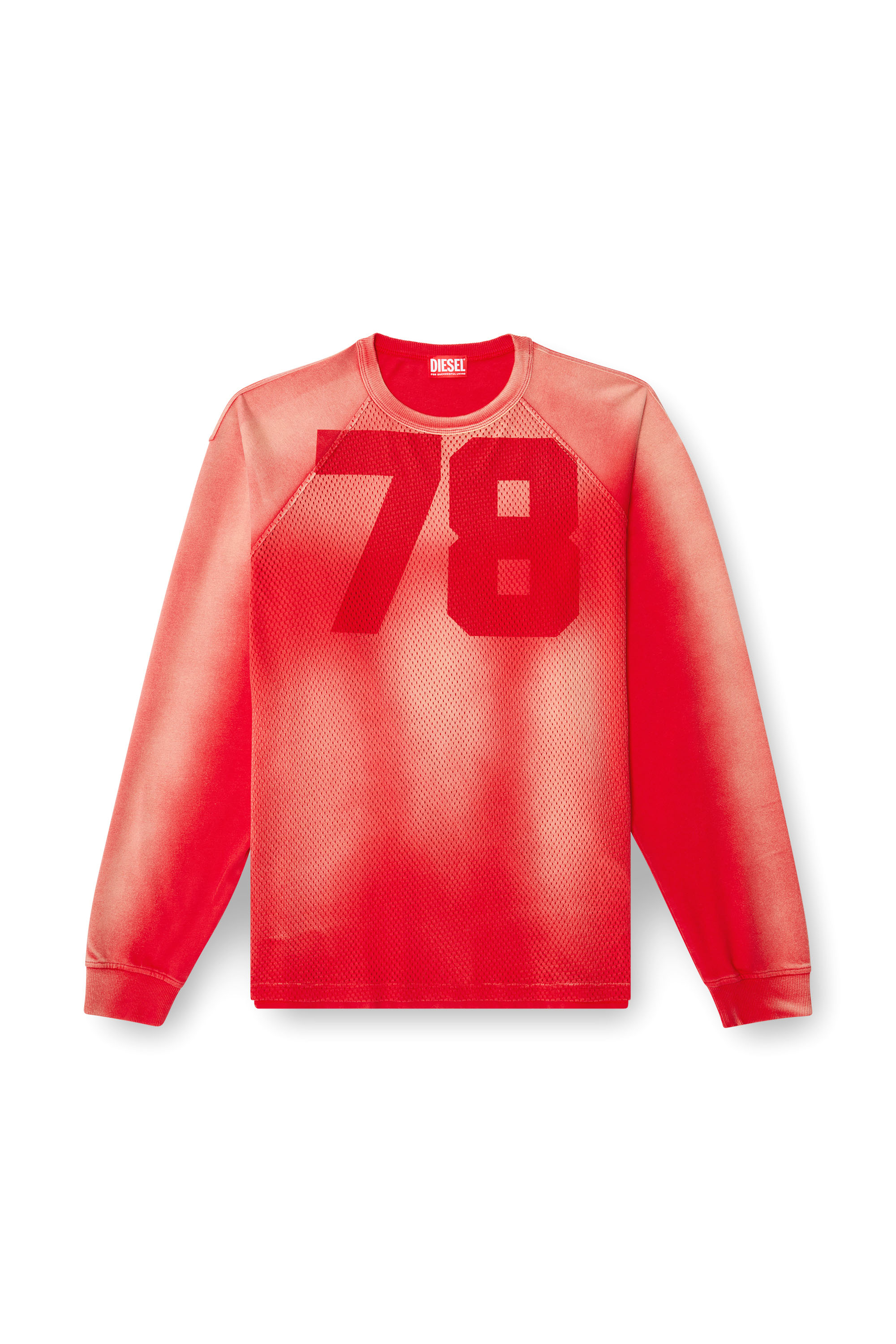 Diesel - T-ROXTER-LS-MESH, Man's Faded long-sleeve T-shirt with mesh front in Red - 2