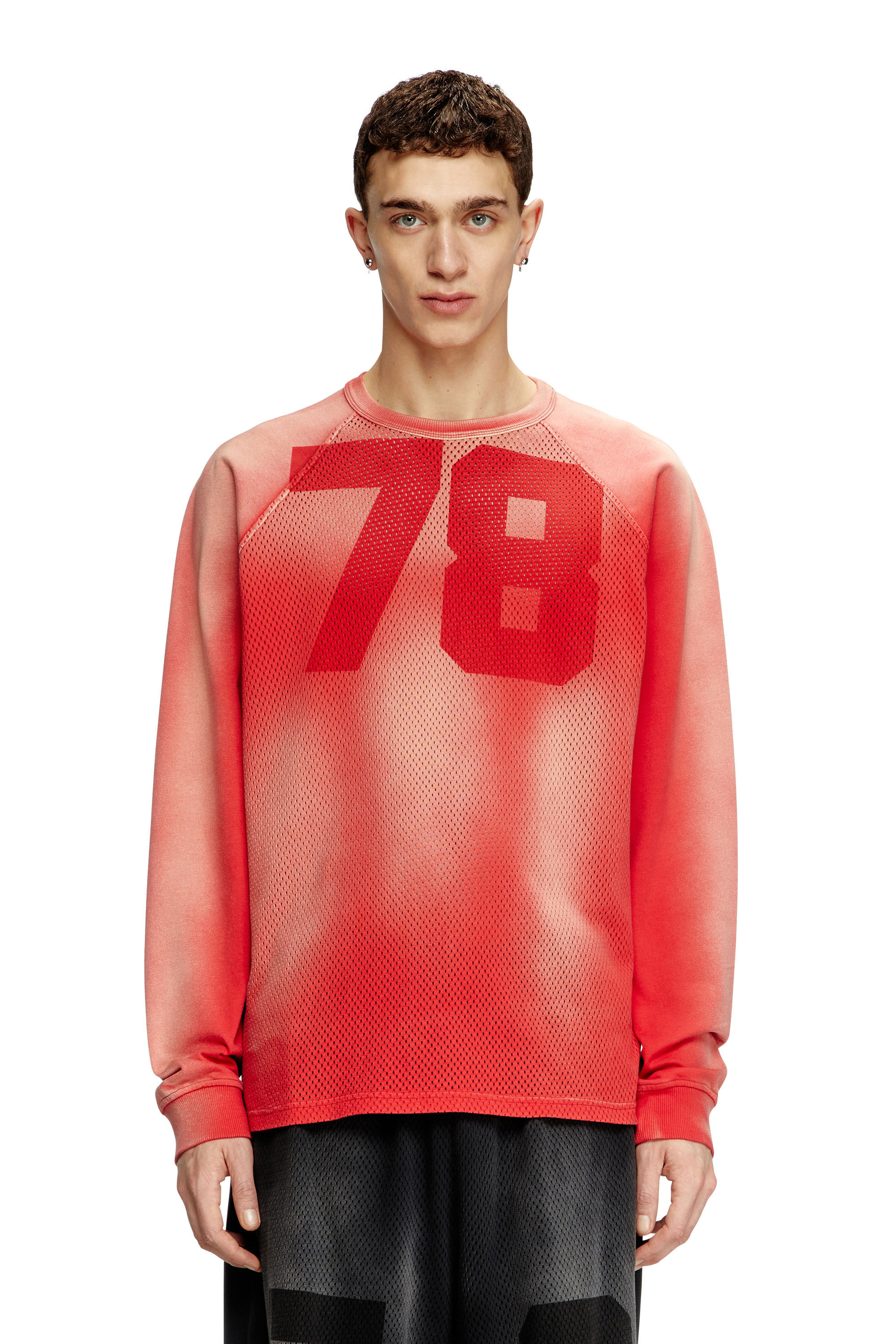 Diesel - T-ROXTER-LS-MESH, Man's Faded long-sleeve T-shirt with mesh front in Red - 3