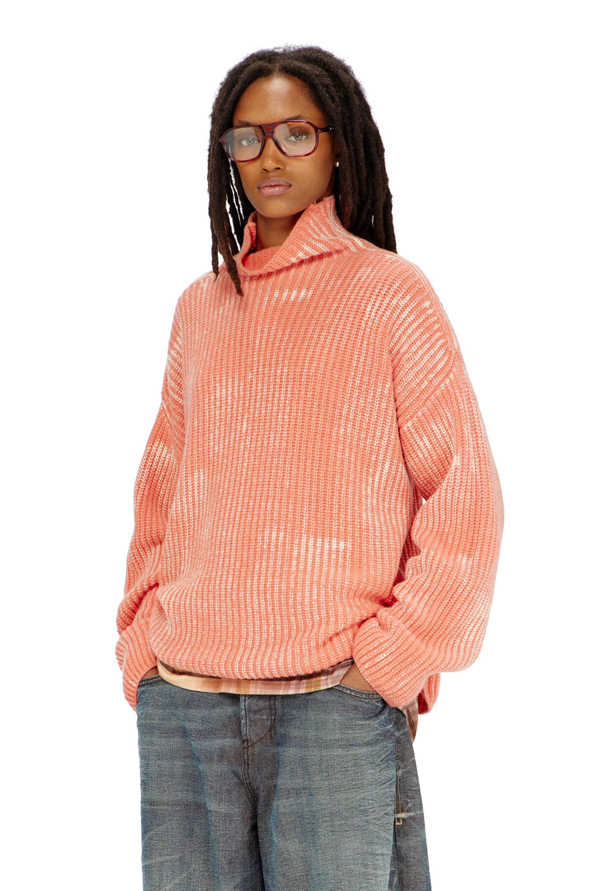 Diesel - M-AMET, Woman's Funnel-neck jumper in ribbed wool blend in null - 1