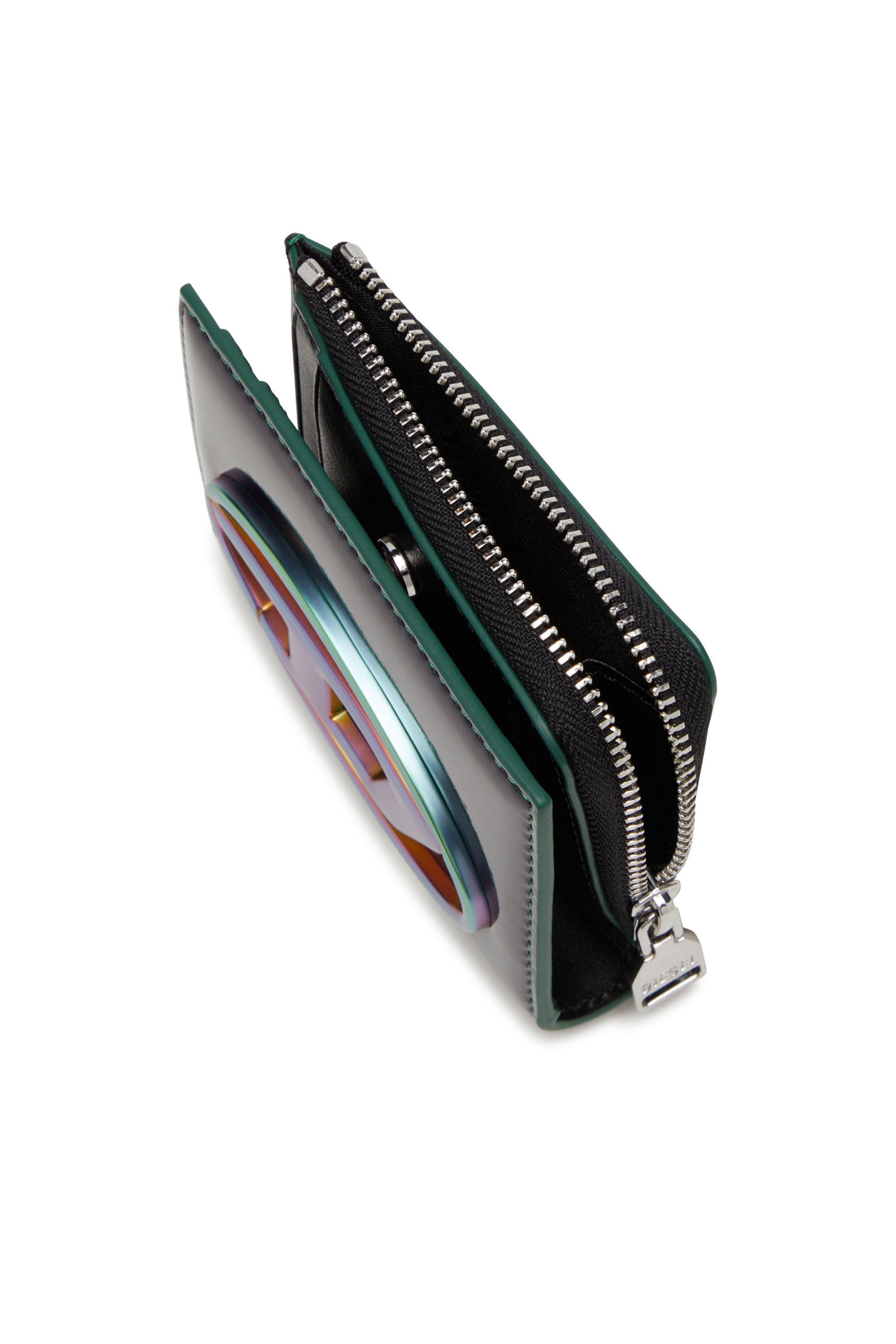 Diesel - 1DR CARD HOLDER ZIP L, Woman's Iridescent bi-fold card holder in Green/Blue - 4